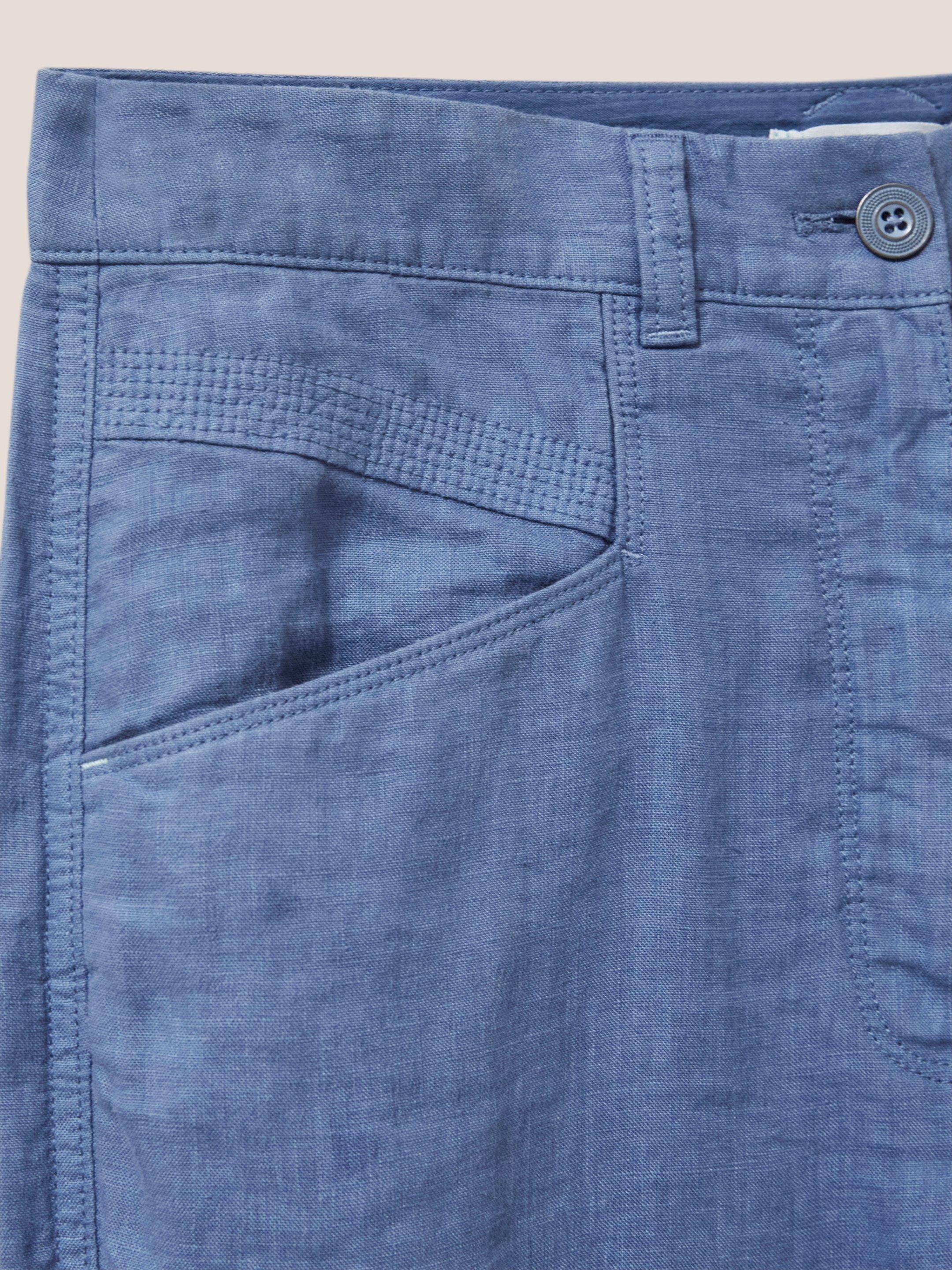 Harper Linen Trouser in MID BLUE - FLAT DETAIL