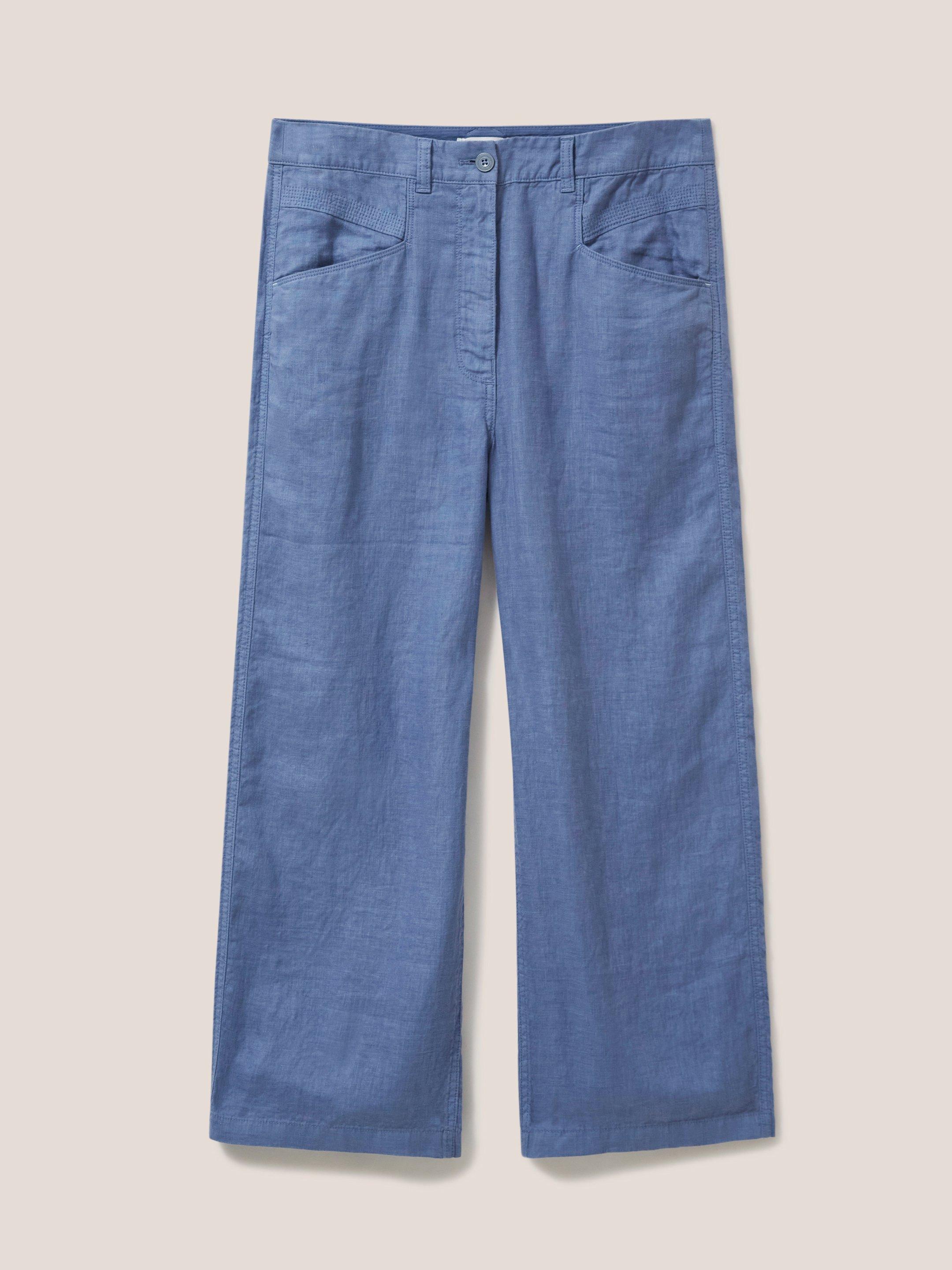 Harper Linen Trouser in MID BLUE - FLAT FRONT