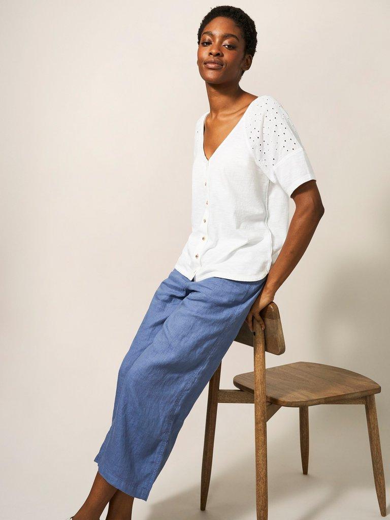 Harper Linen Trouser in MID BLUE