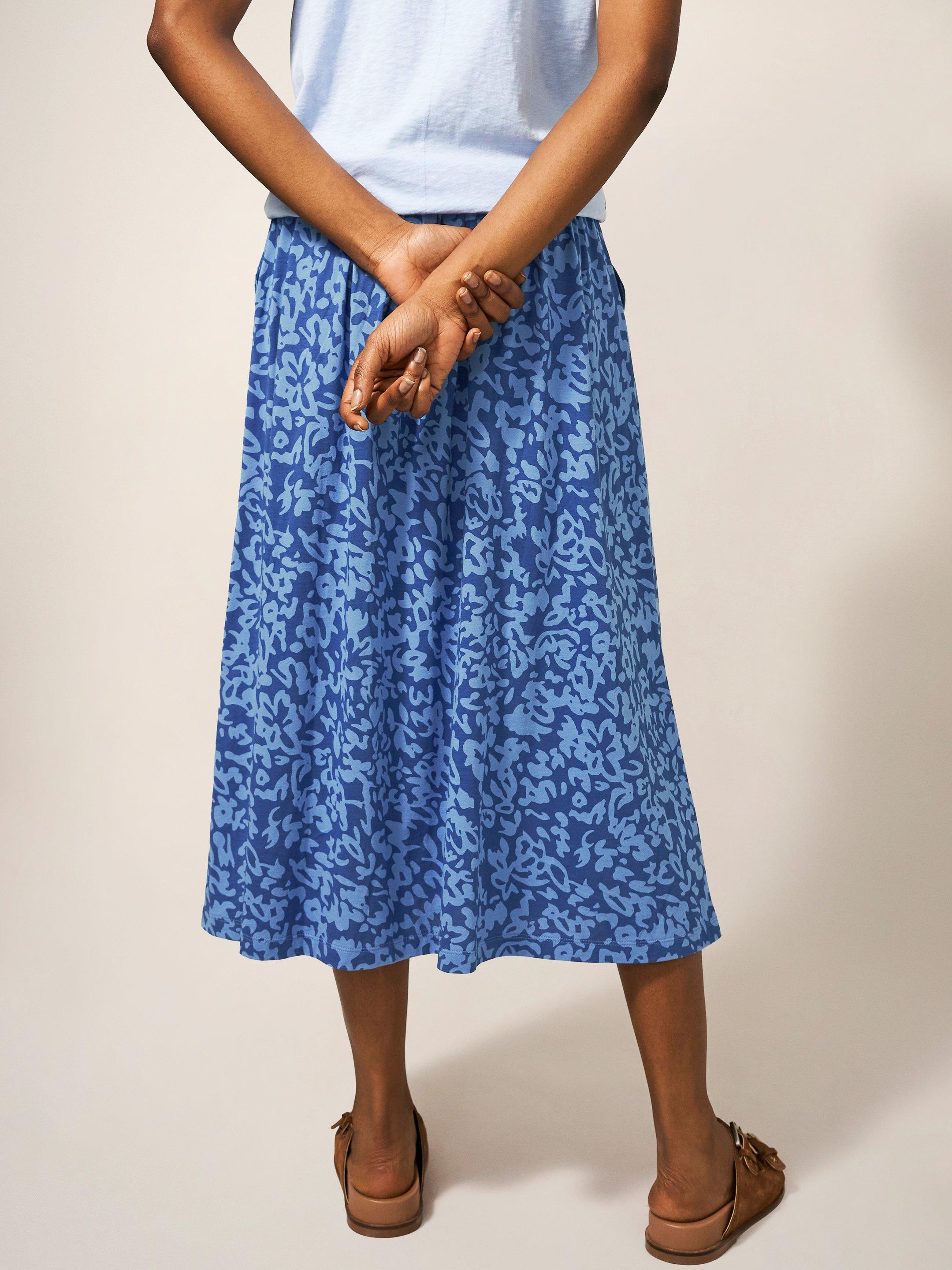 Mora Jersey Midi Skirt  in BLUE MLT - MODEL BACK