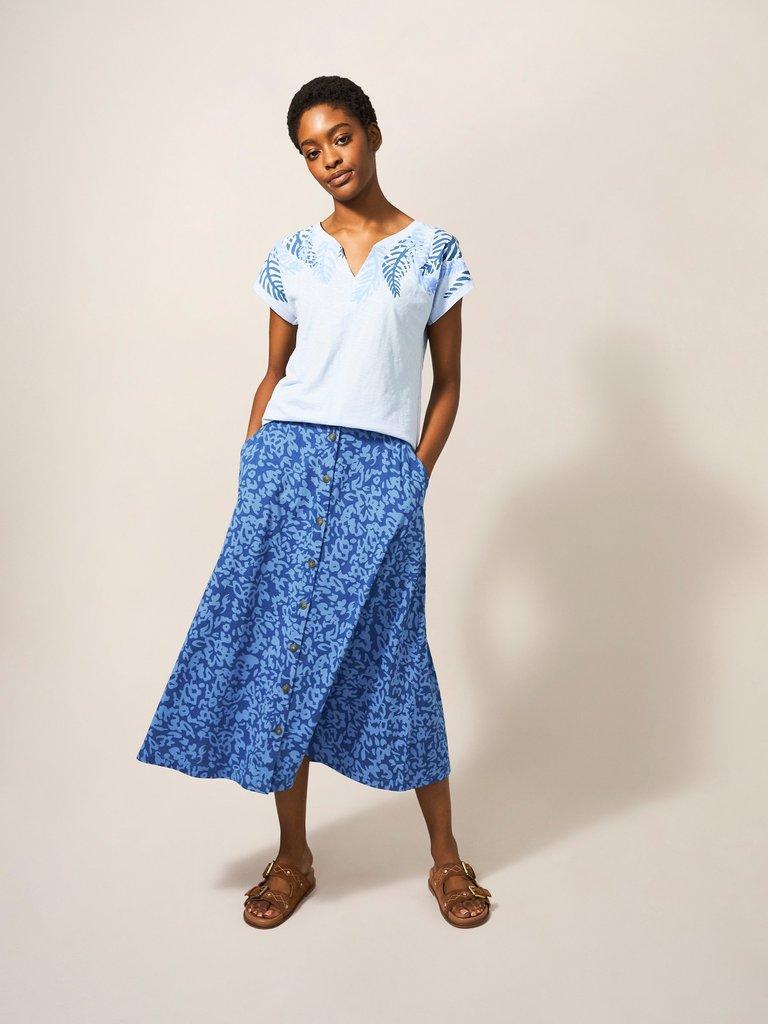 Mora Jersey Midi Skirt  in BLUE MLT - MODEL FRONT