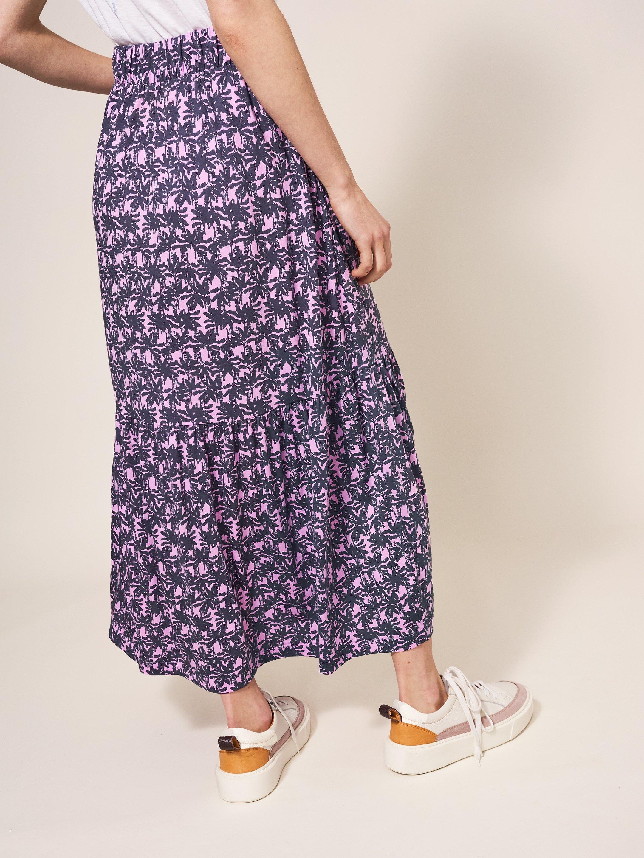 Mia Jersey Midi Skirt in PINK MLT - MODEL BACK