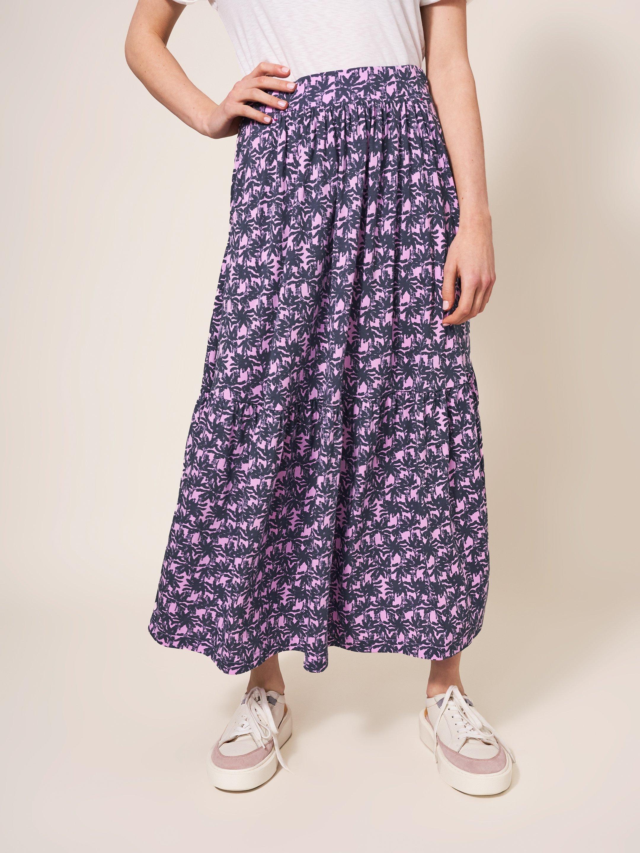 Mia Jersey Midi Skirt in PINK MULTI White Stuff