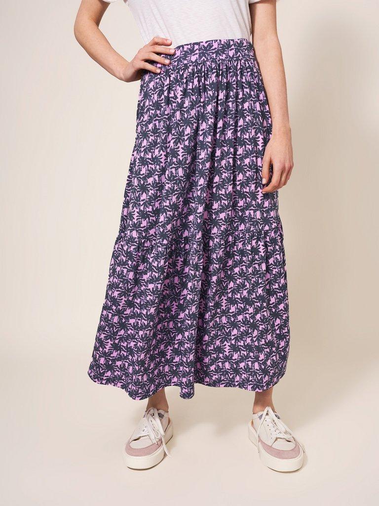 Mia Jersey Midi Skirt in PINK MLT - MODEL FRONT