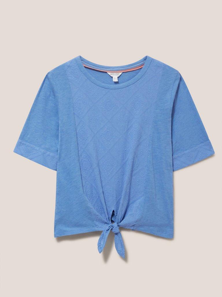 TIE HEM TOP in MID BLUE - FLAT FRONT