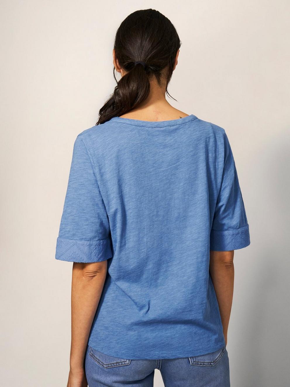 TIE HEM TOP in MID BLUE - MODEL BACK