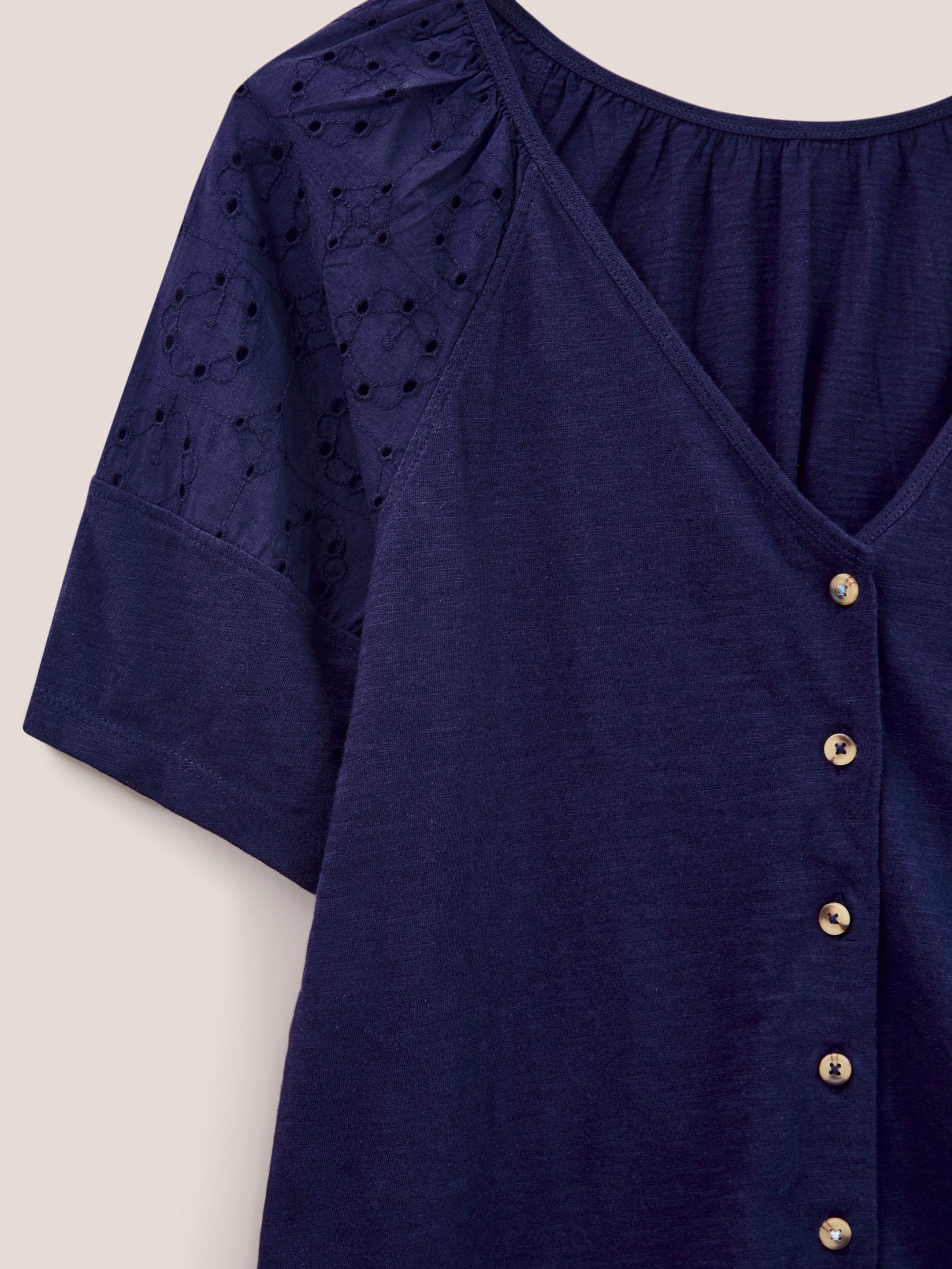 BRODERIE MIX TWO WAY TOP in FR NAVY - FLAT DETAIL