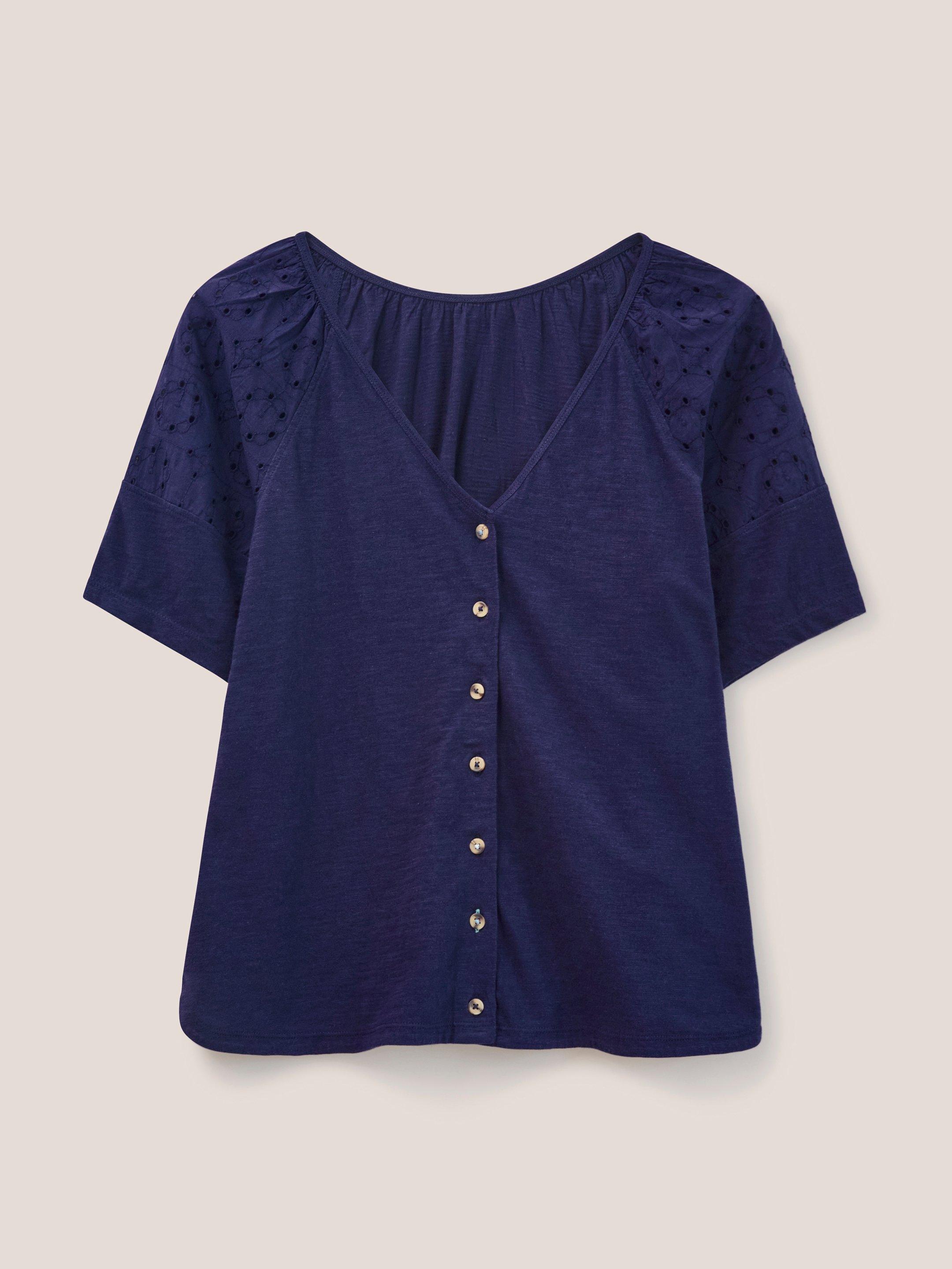 BRODERIE MIX TWO WAY TOP in FR NAVY - FLAT FRONT