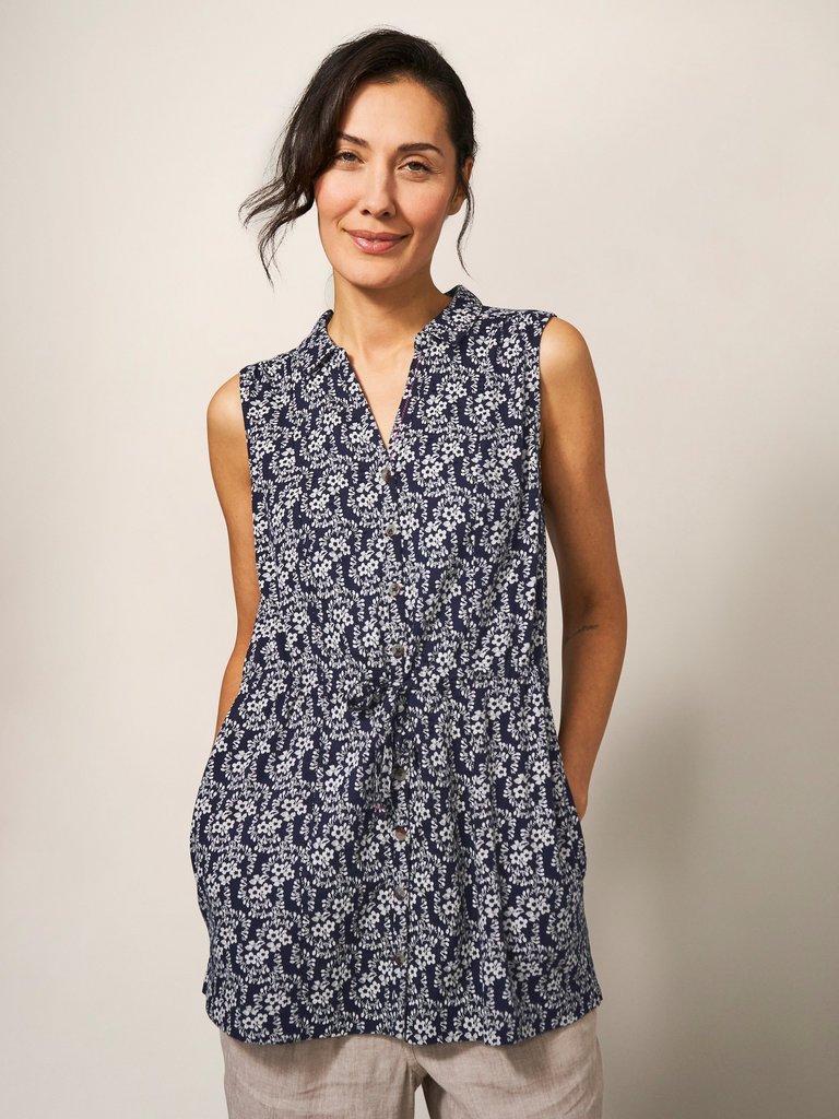 EMBER LONGLINE SHIRT in NAVY PRINT