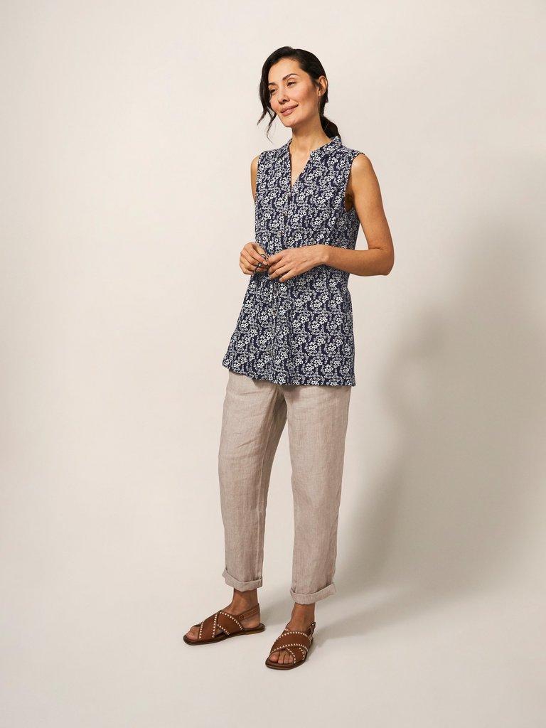 EMBER LONGLINE SHIRT in NAVY PR - MODEL FRONT