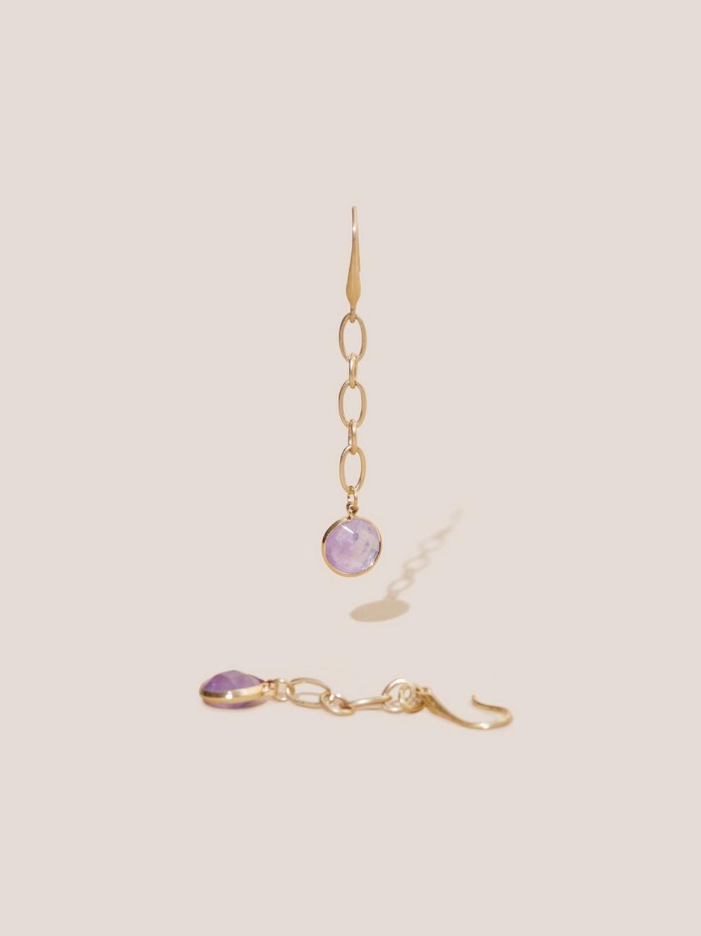 Chain Stone Drop Earrings in MID PURPLE - FLAT DETAIL