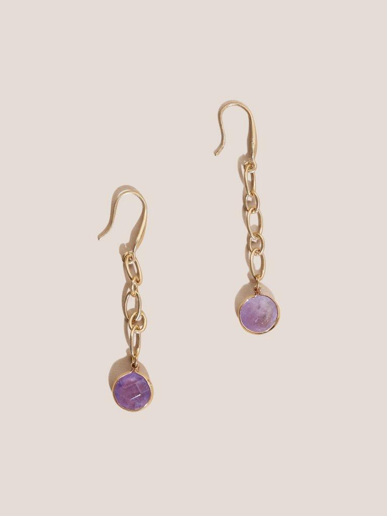 Chain Stone Drop Earrings in MID PURPLE - FLAT FRONT