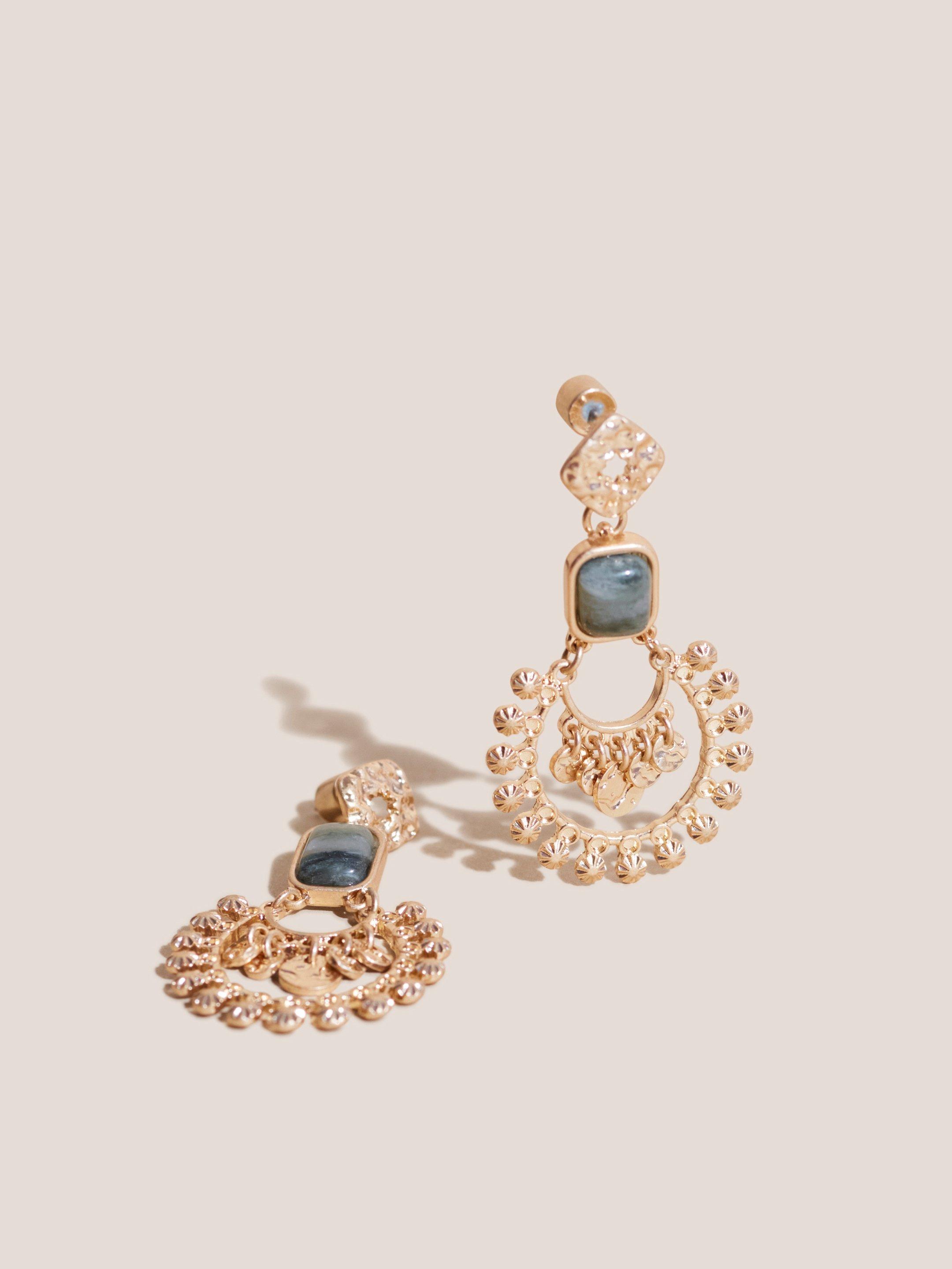 Stone Multi Hoop Earrings in GLD TN MET - FLAT FRONT