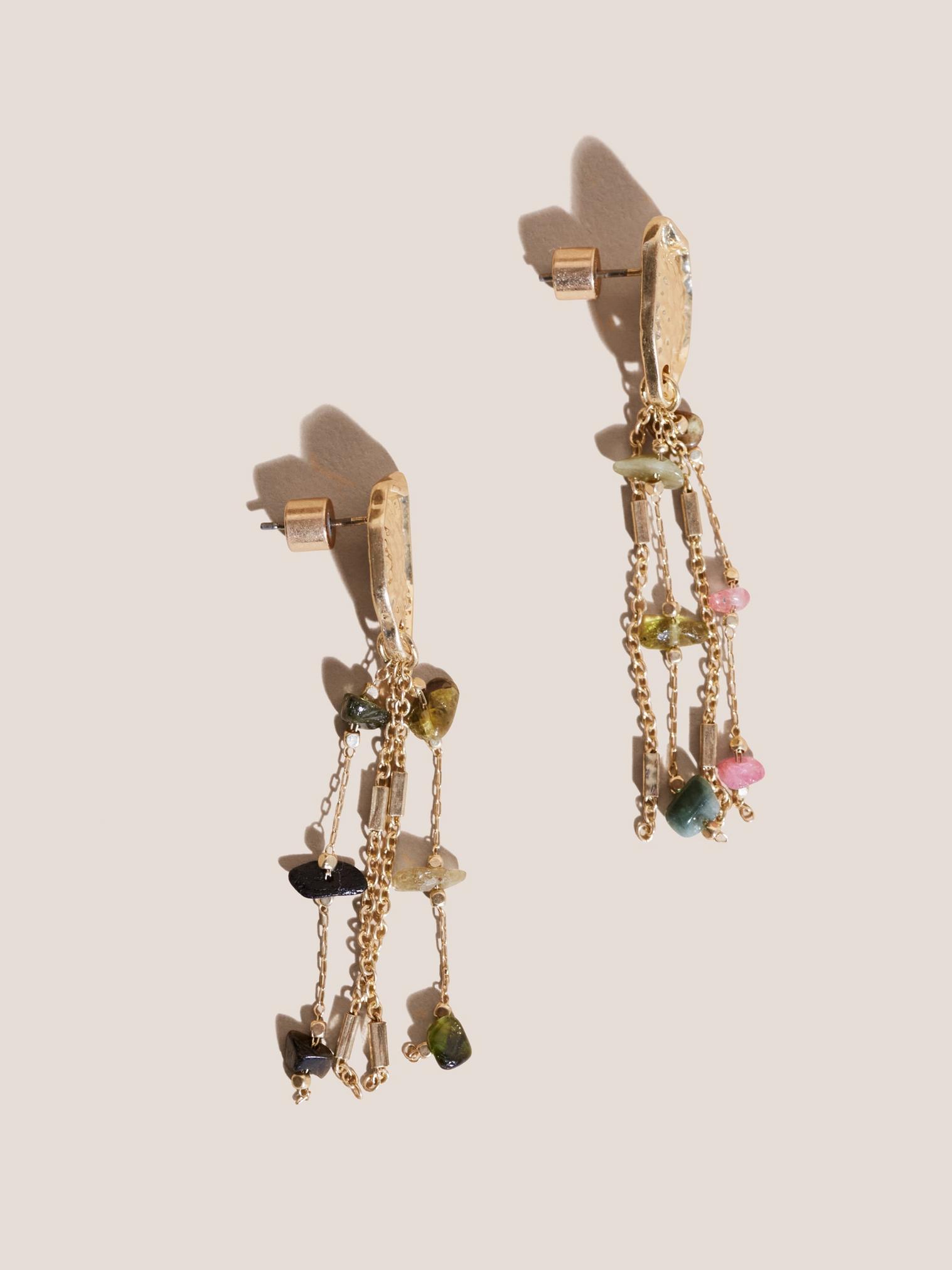 Multi Drop Stone Earrings in GREEN MLT - FLAT FRONT