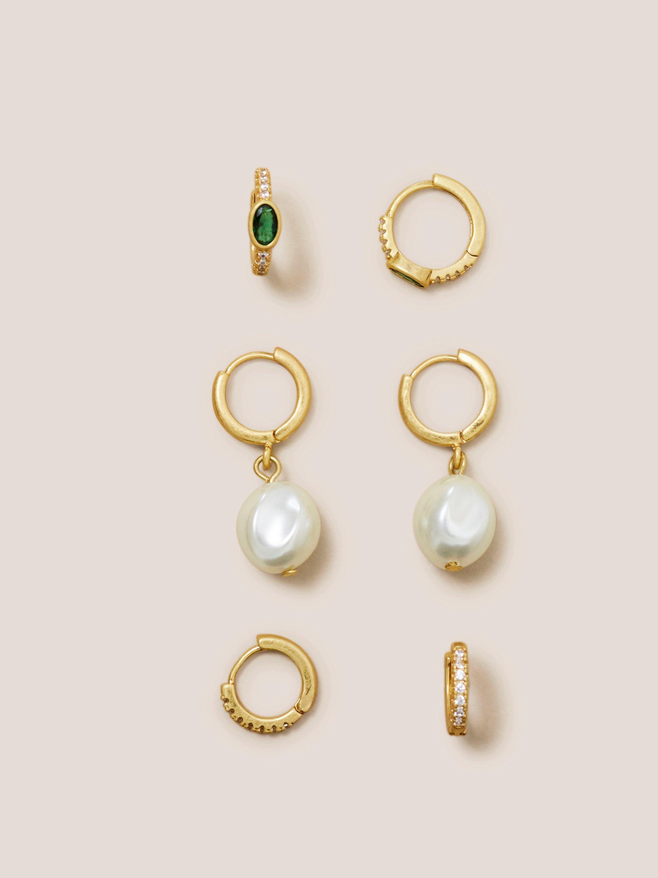 3 Pack Gold Plated Earrings in GLD TN MET - FLAT DETAIL