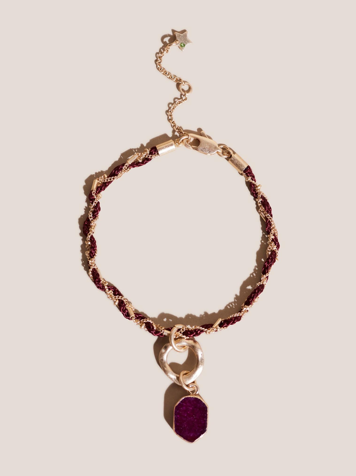 Cord Twist Chain Bracelet in RED MLT - MODEL FRONT