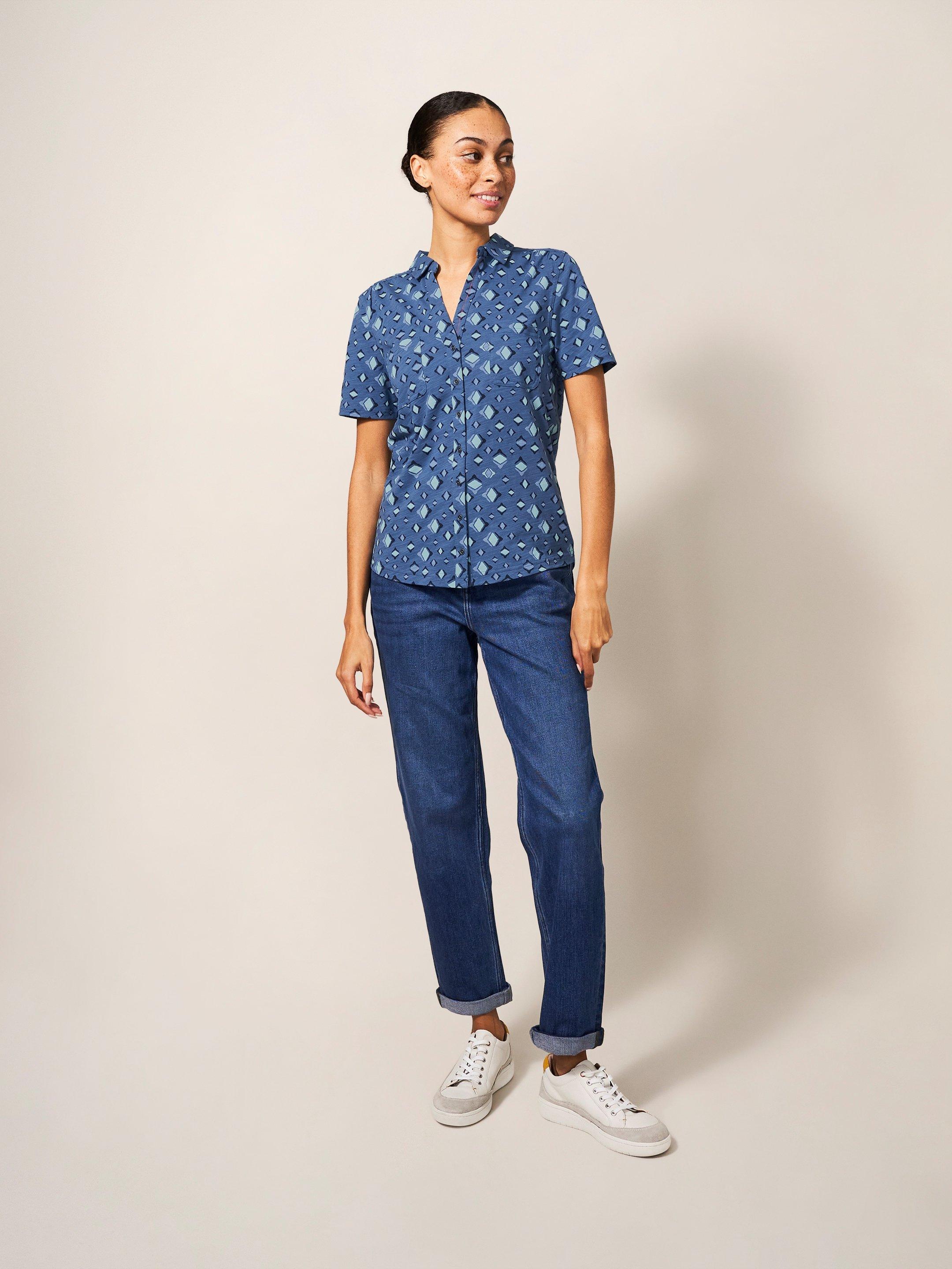 Penny Pocket Cotton Jersey Shirt in BLUE PR - MODEL FRONT