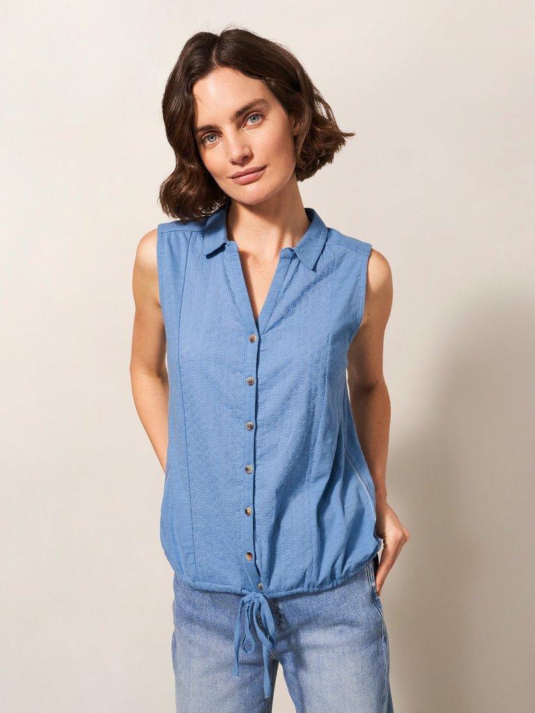 FLOWING GRASSES JERSEY SHIRT in MID BLUE - LIFESTYLE