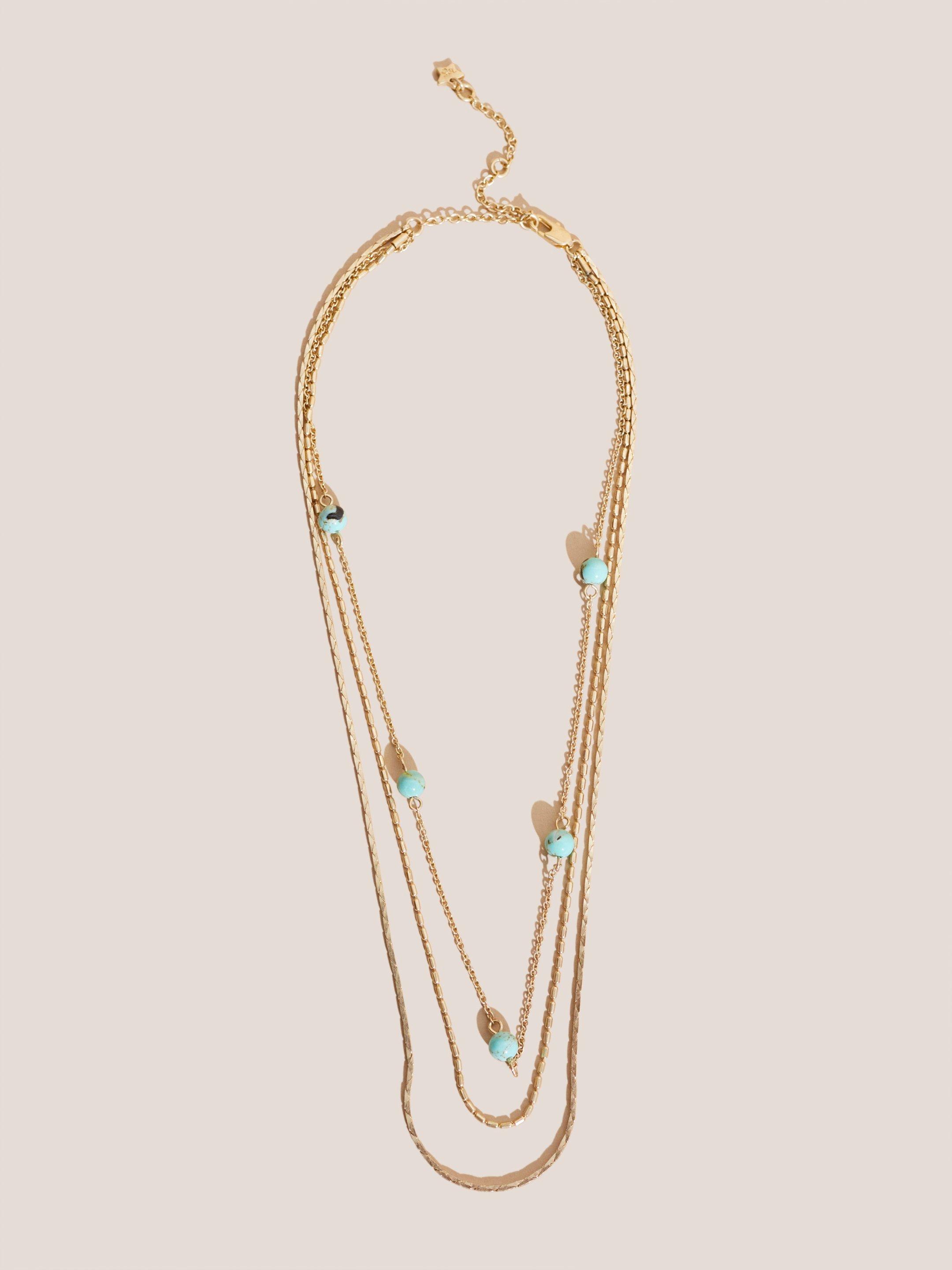 Chain Marble Necklace in BLUE MLT - MODEL FRONT