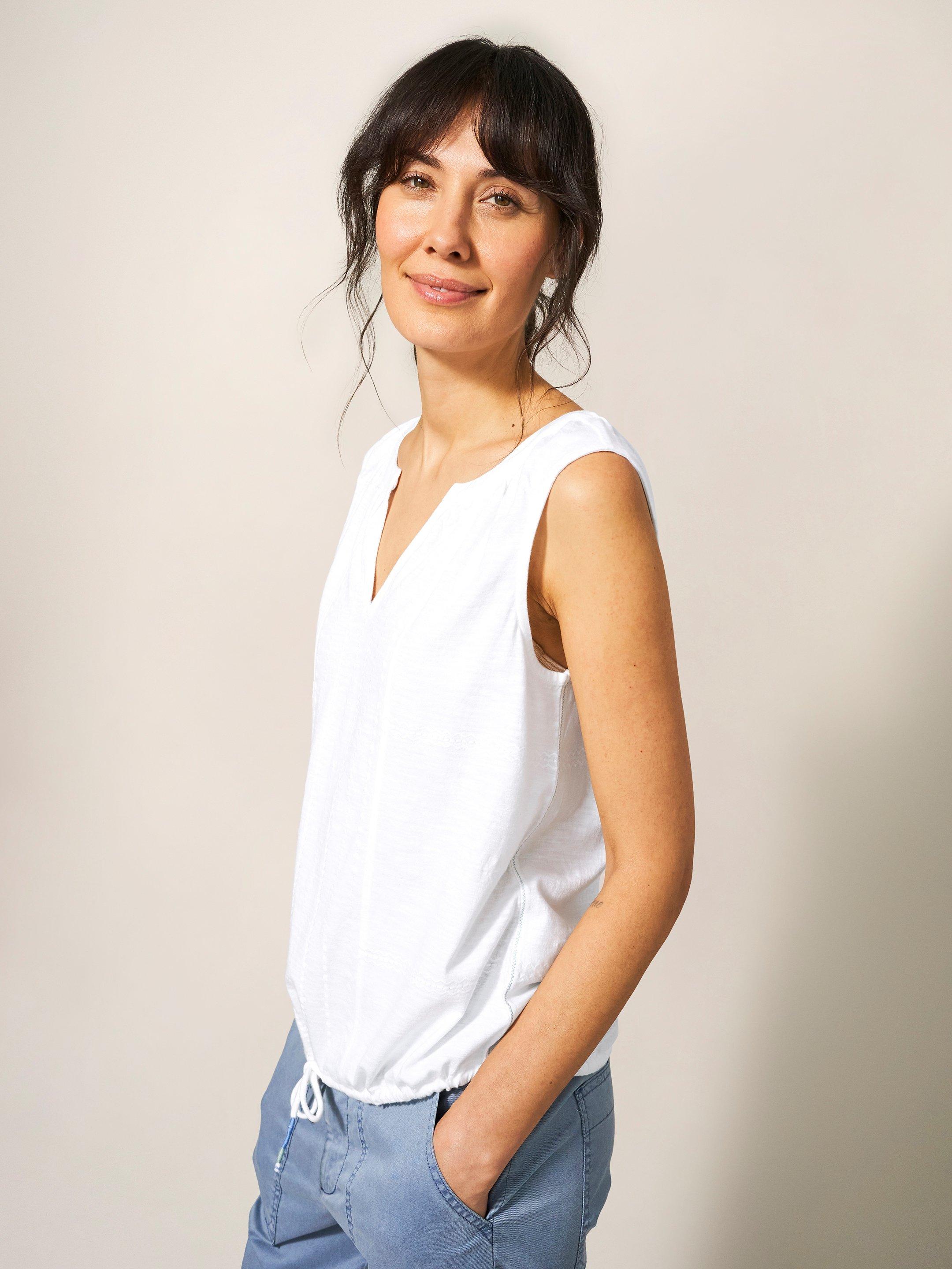 SUNRISE EMBROIDERED VEST in BRIL WHITE - LIFESTYLE