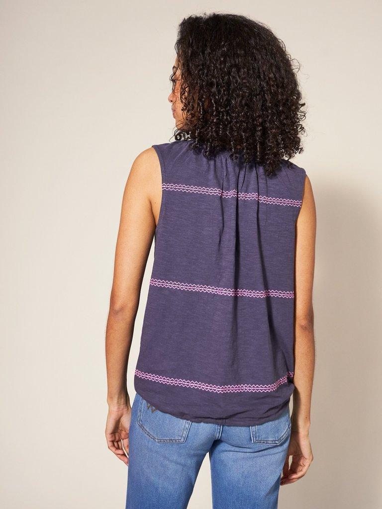 SUNRISE EMBROIDERED VEST in PURPLE MLT - MODEL BACK