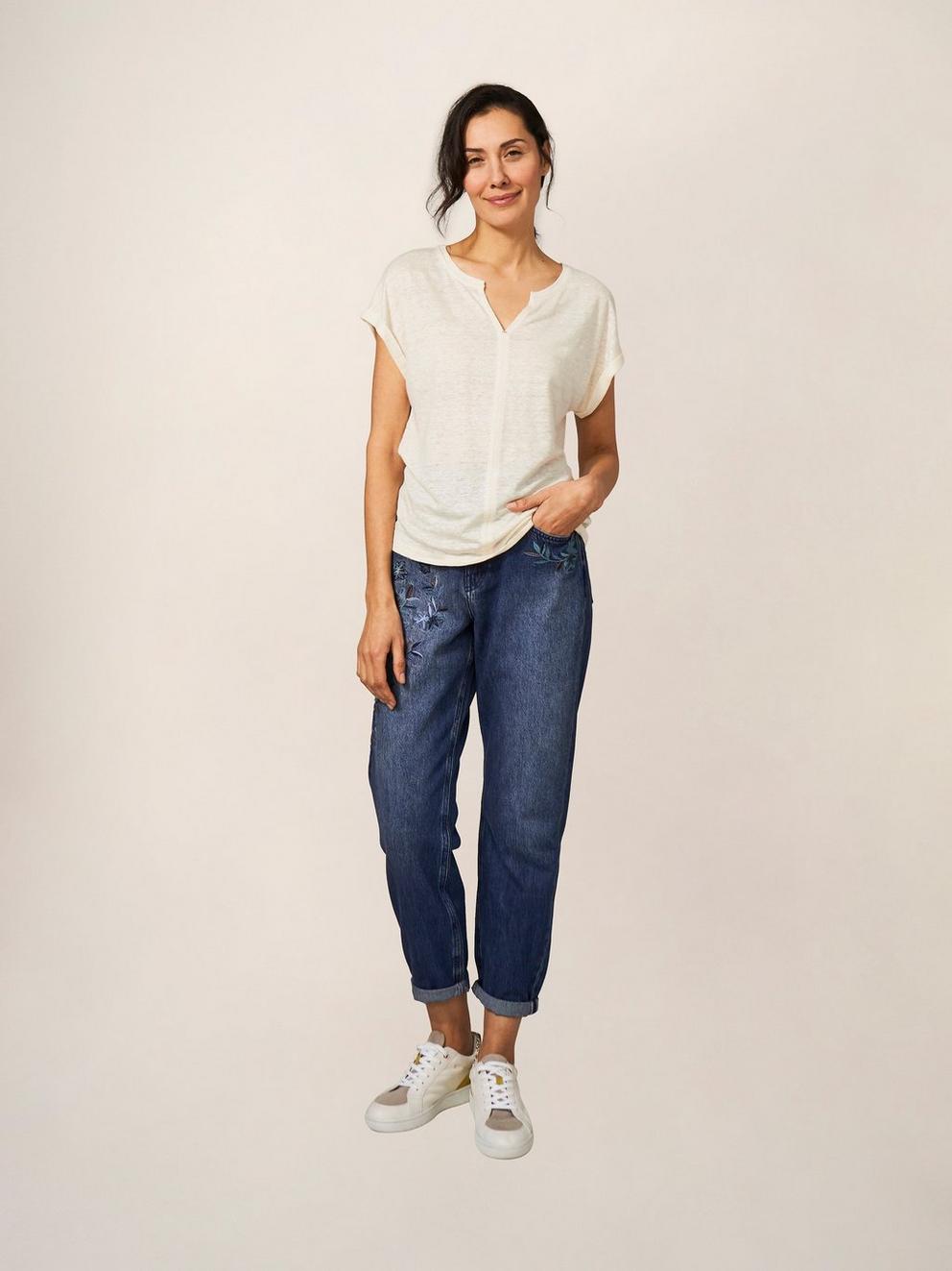 LINEN SUNSHINE TEE in LGT NAT - MODEL FRONT