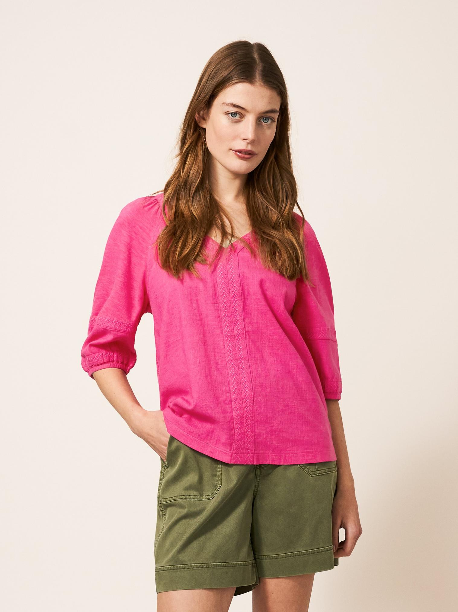 PHOEBE JERSEY MIX TOP in BRT PINK - LIFESTYLE