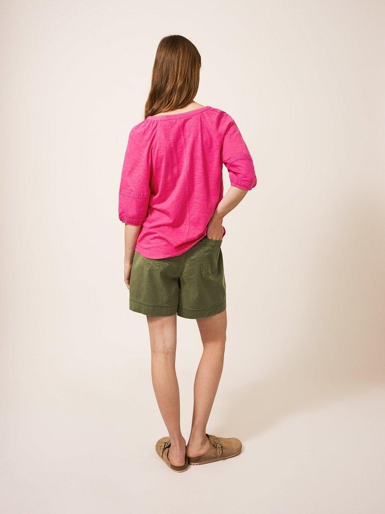 PHOEBE JERSEY MIX TOP in BRT PINK - MODEL BACK