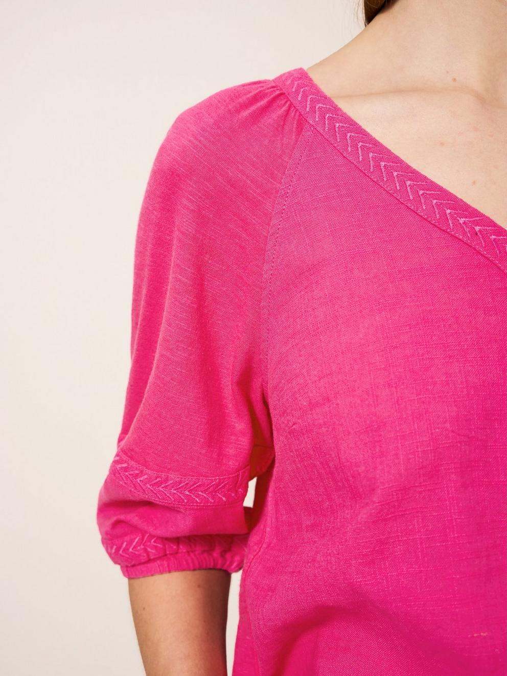 PHOEBE JERSEY MIX TOP in BRT PINK - MODEL DETAIL