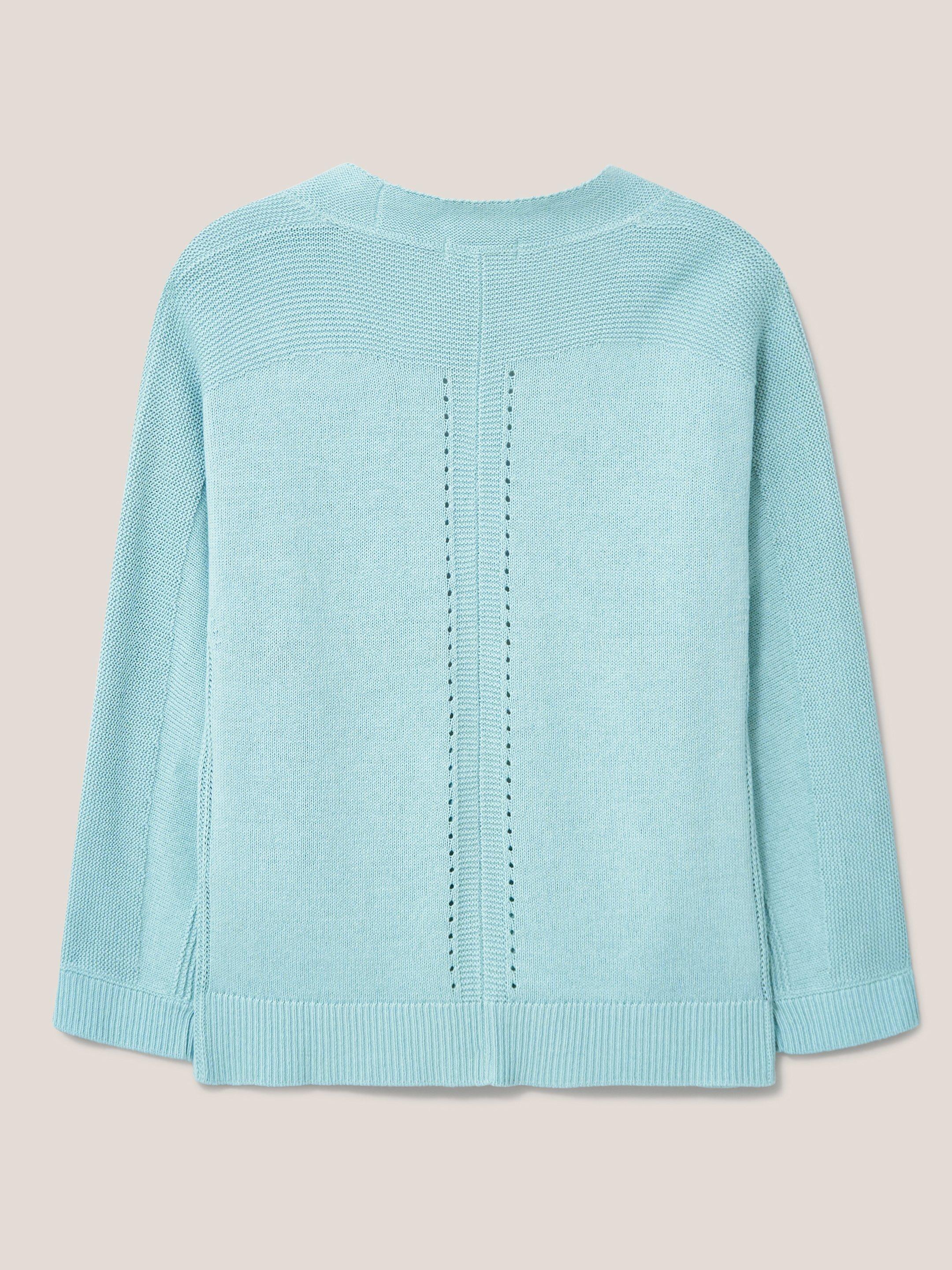 Tiana Open Neck Cardi in LGT TEAL - FLAT BACK