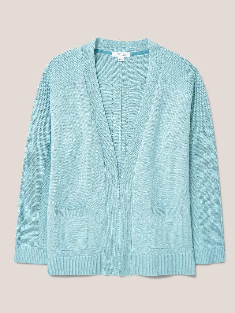 Tiana Open Neck Cardi in LGT TEAL - FLAT FRONT