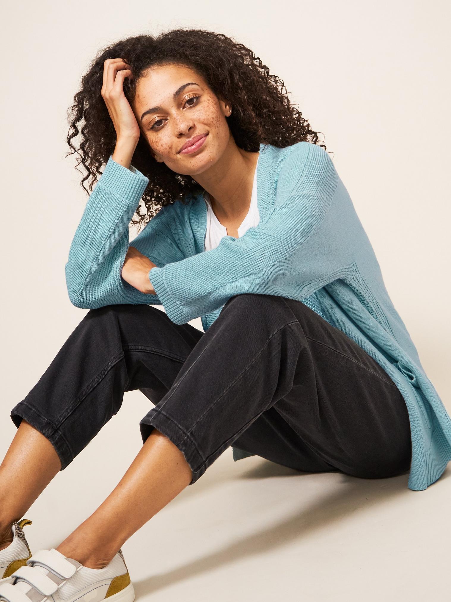 Tiana Open Neck Cardi in LGT TEAL - LIFESTYLE