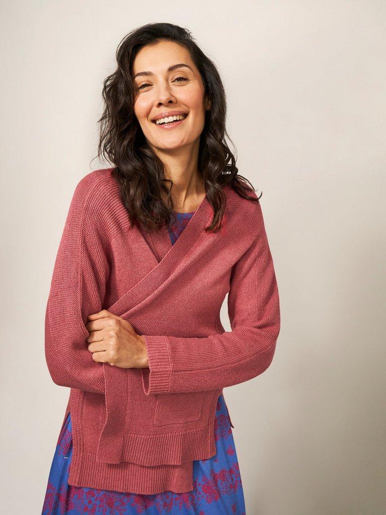 Tiana Open Neck Cardi in MID PINK - LIFESTYLE