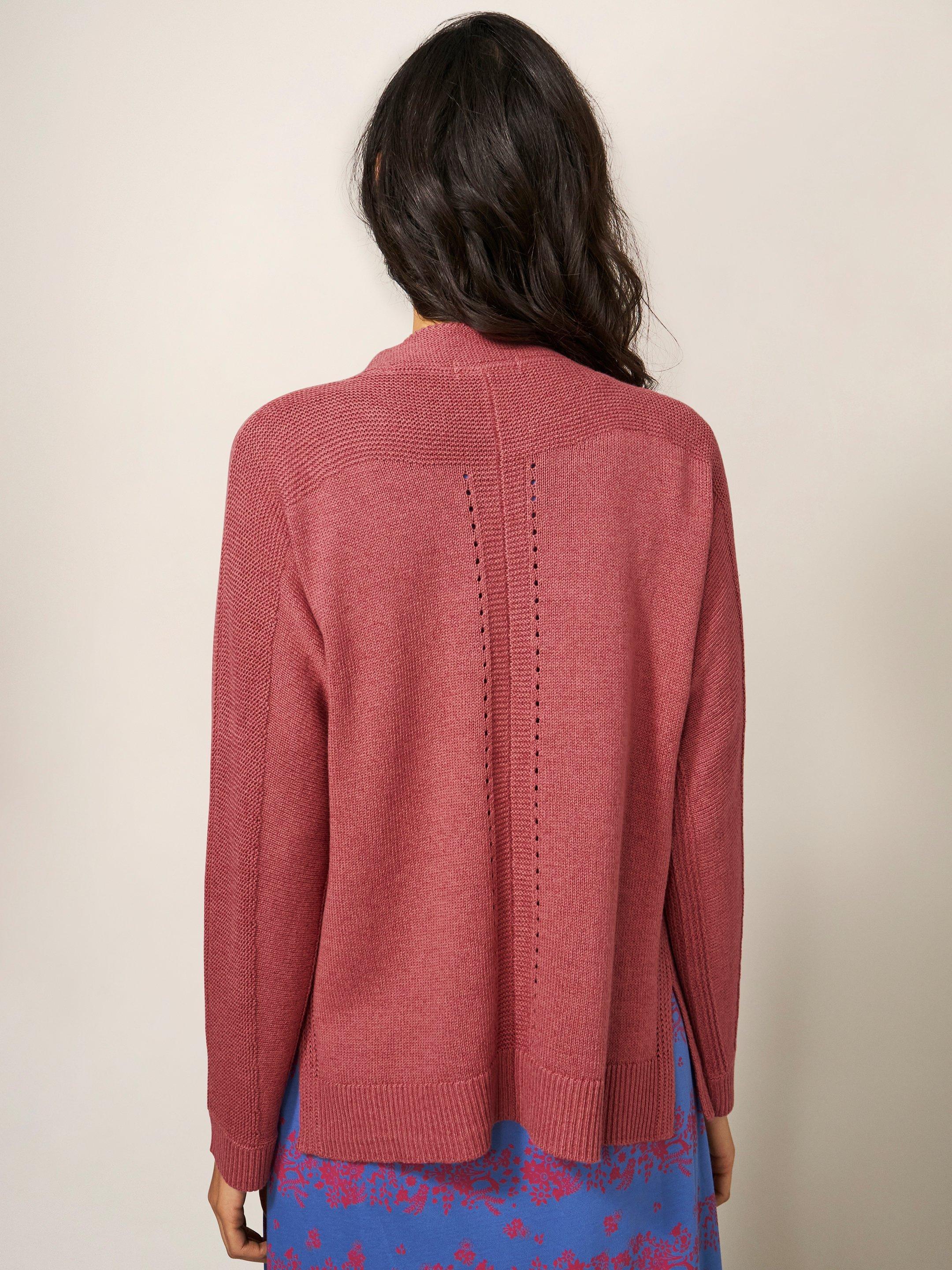Tiana Open Neck Cardi in MID PINK - MODEL BACK
