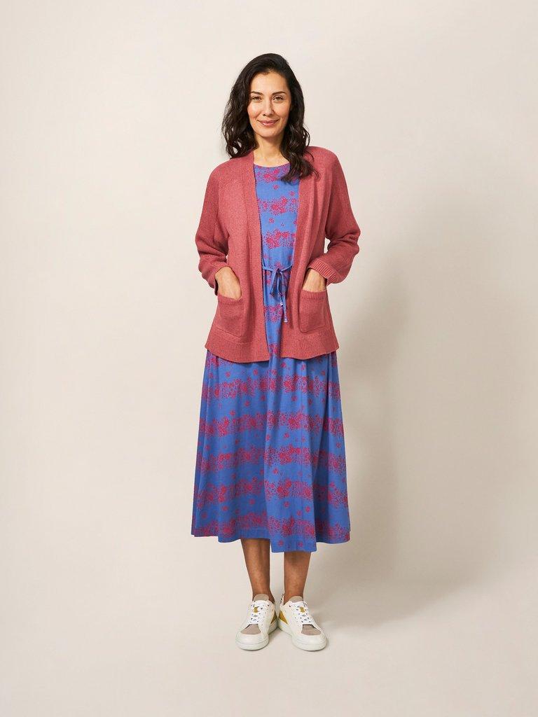 Tiana Open Neck Cardi in MID PINK - MODEL FRONT