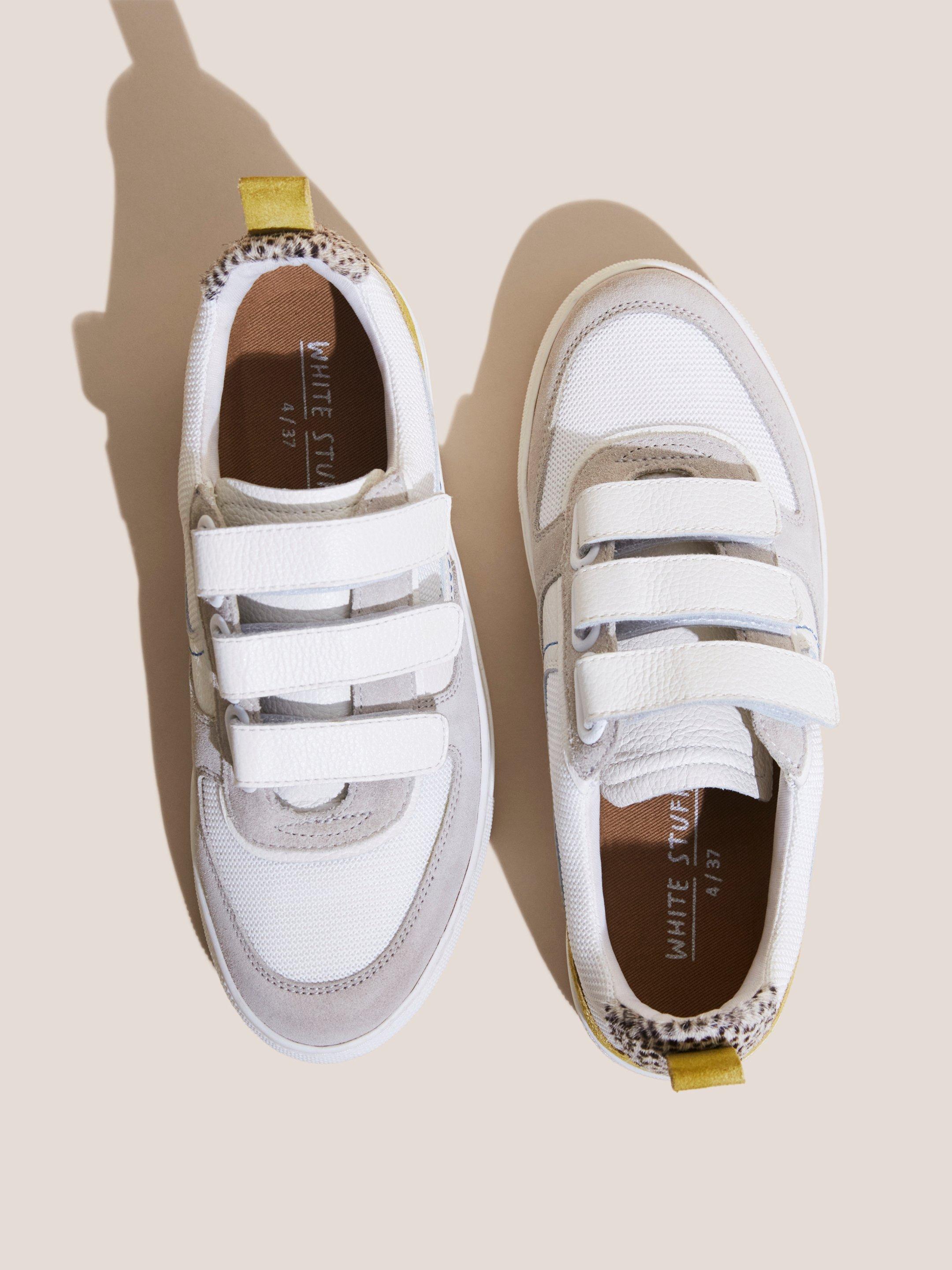 Tabitha Velcro Leather Trainer in WHITE MLT - FLAT BACK