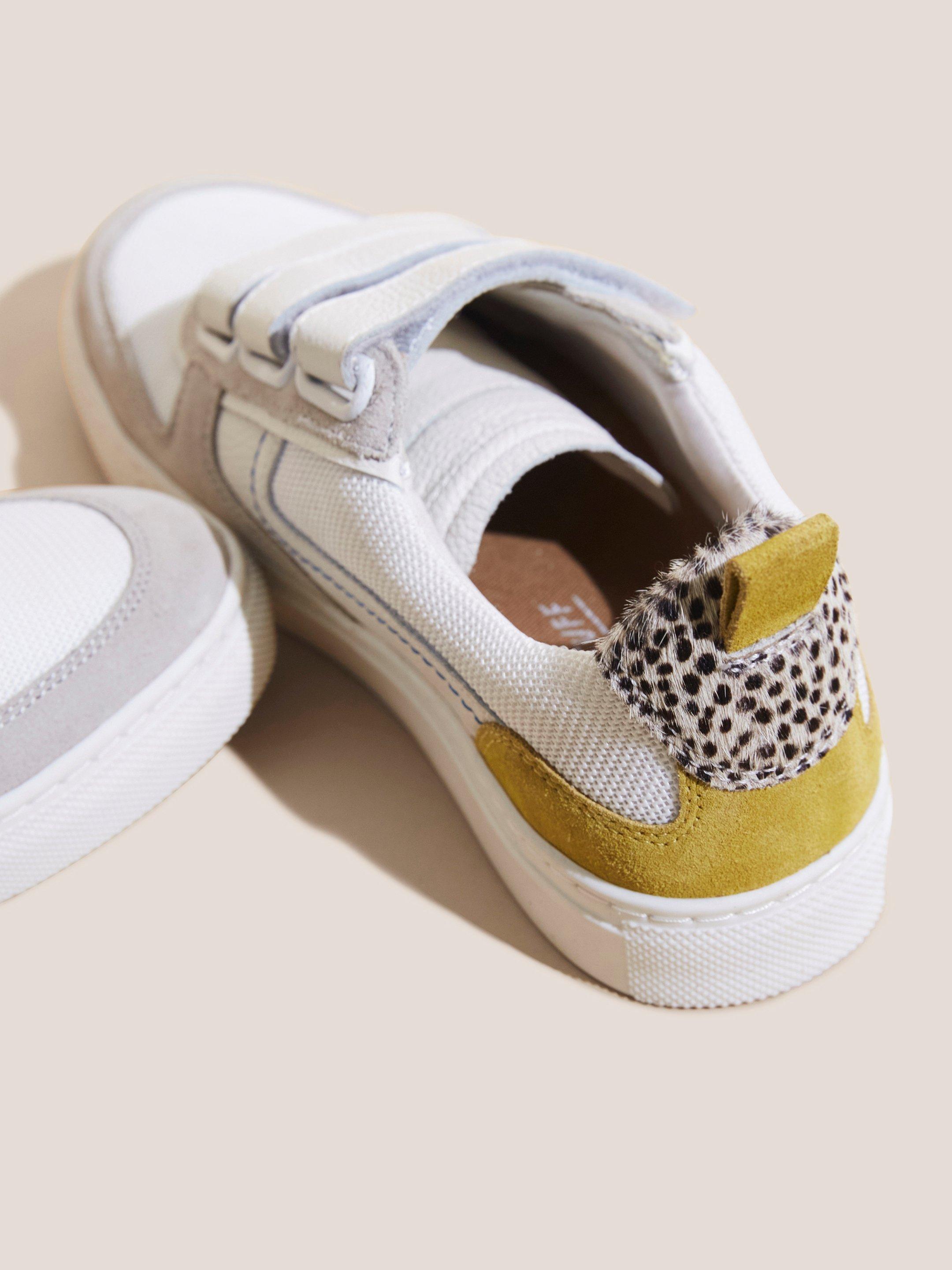 Tabitha Velcro Leather Trainer in WHITE MLT - FLAT DETAIL