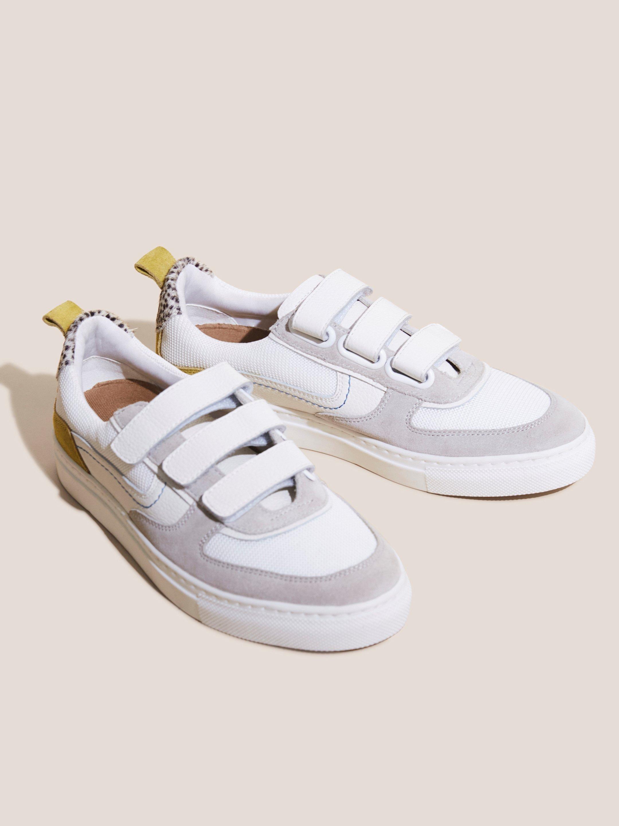 Tabitha Velcro Leather Trainer in WHITE MLT - FLAT FRONT