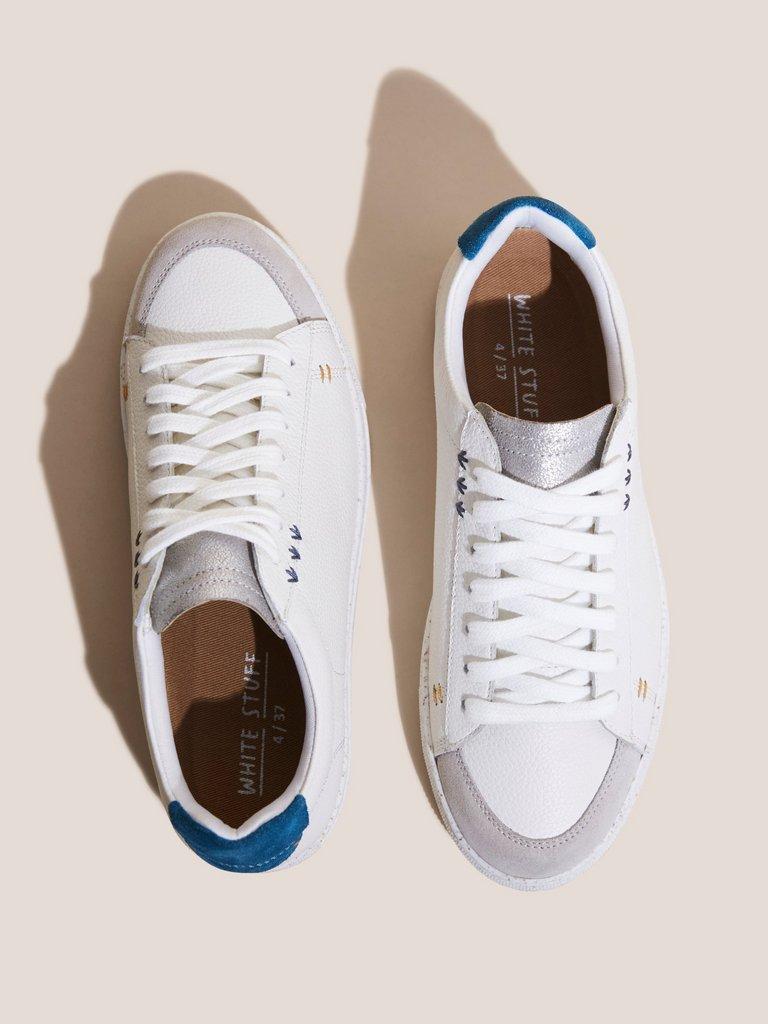 Toni Leather Trainer in WHITE MLT - FLAT BACK