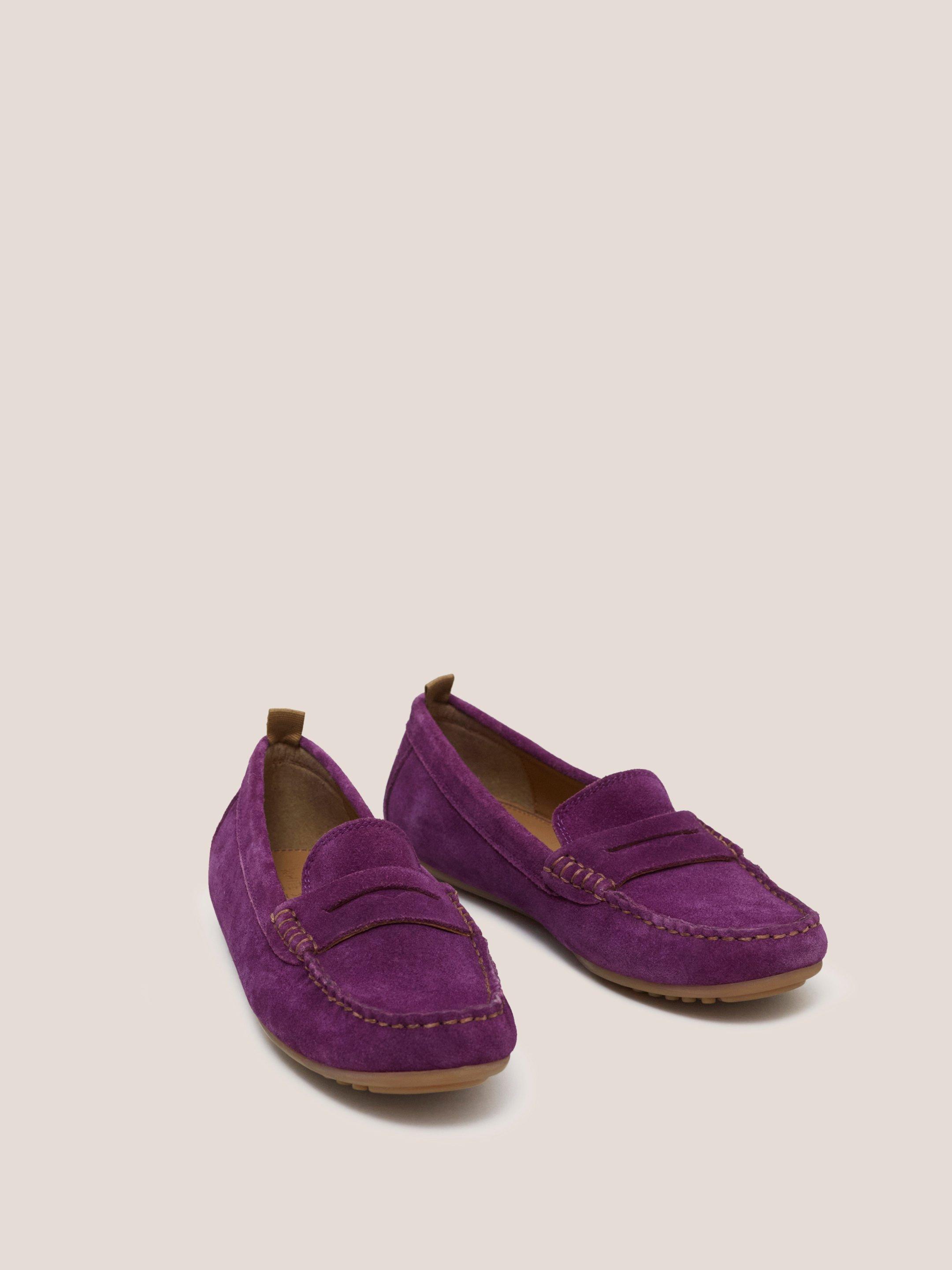 Suede Driving Moccasin in MID PURPLE - FLAT FRONT