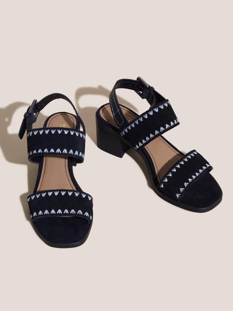 Whipstitch Block Heel Sandal in PURE BLK - FLAT FRONT