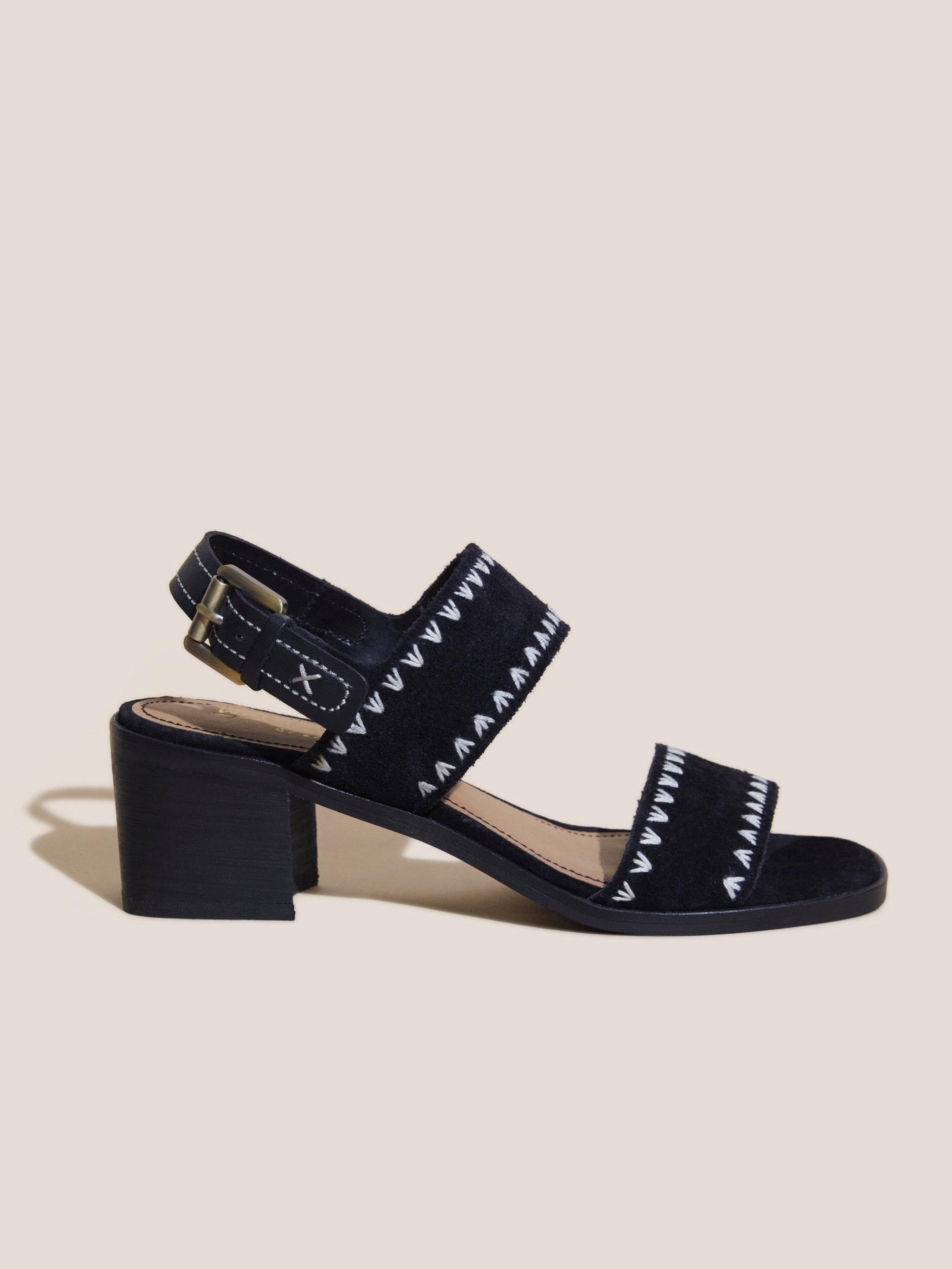 Whipstitch Block Heel Sandal in PURE BLK - MODEL FRONT