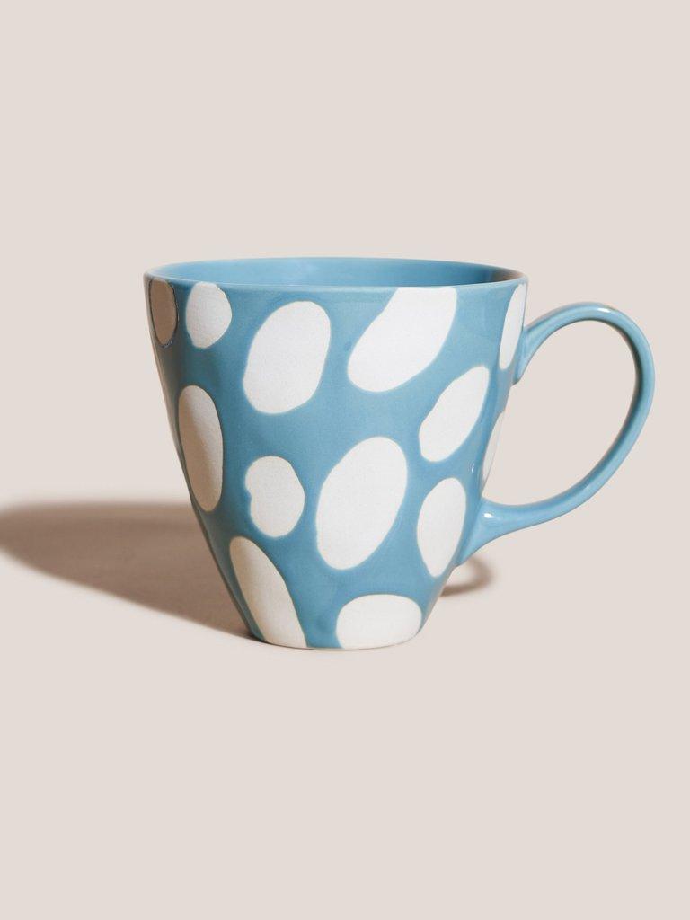 Spotty Glazed Mug in BLUE MLT - MODEL FRONT