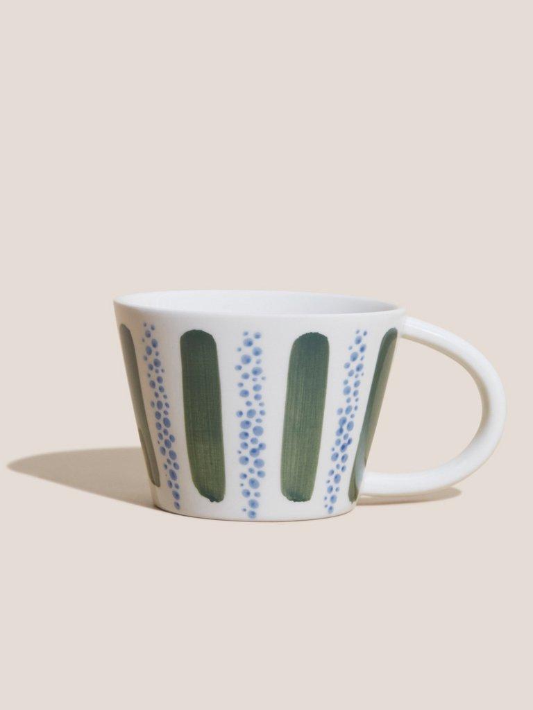 Hand Painted Stripe Mug in GREEN MLT - MODEL FRONT