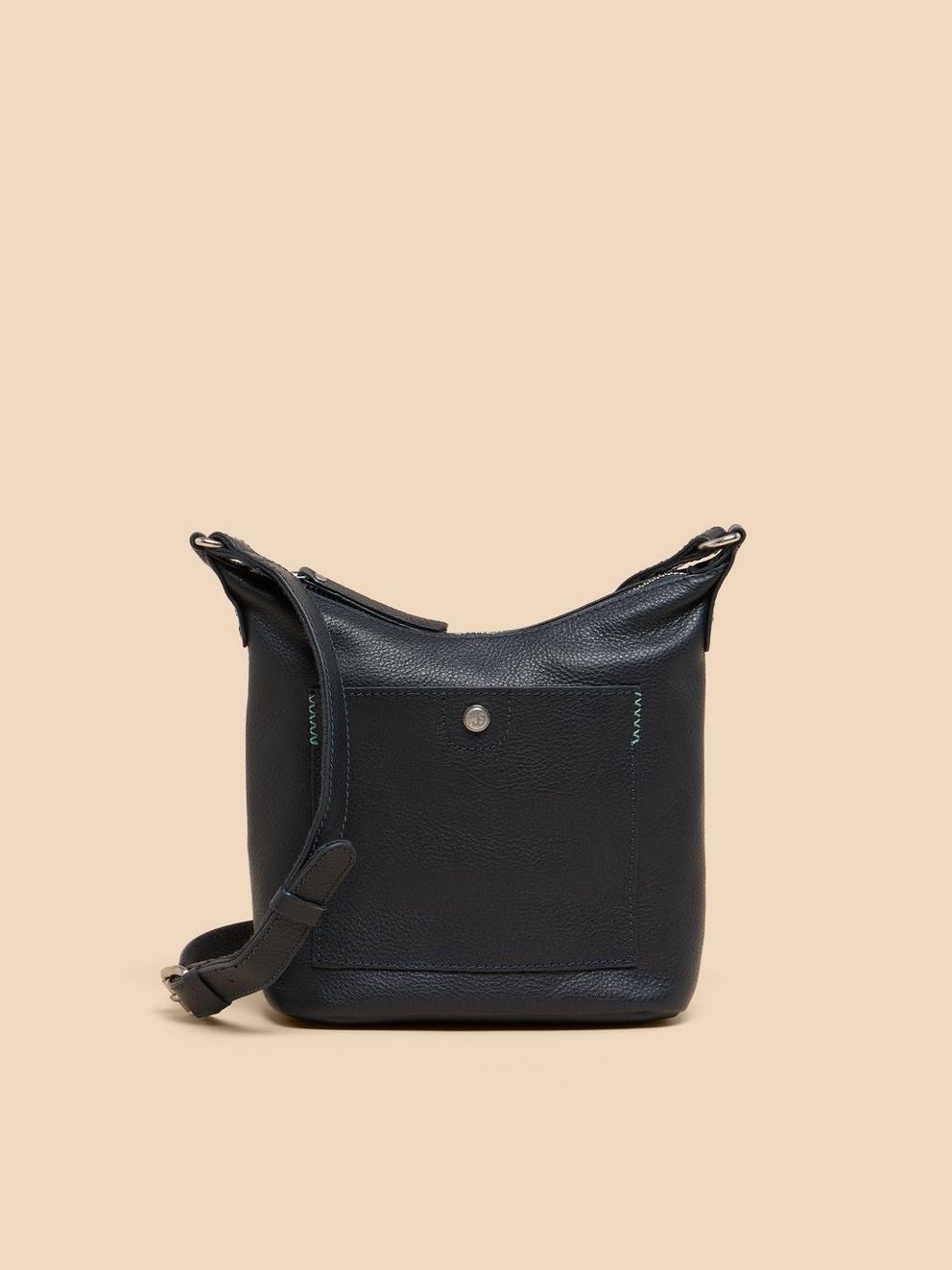 Mini Fern Leather Crossbody in DARK NAVY - MODEL FRONT