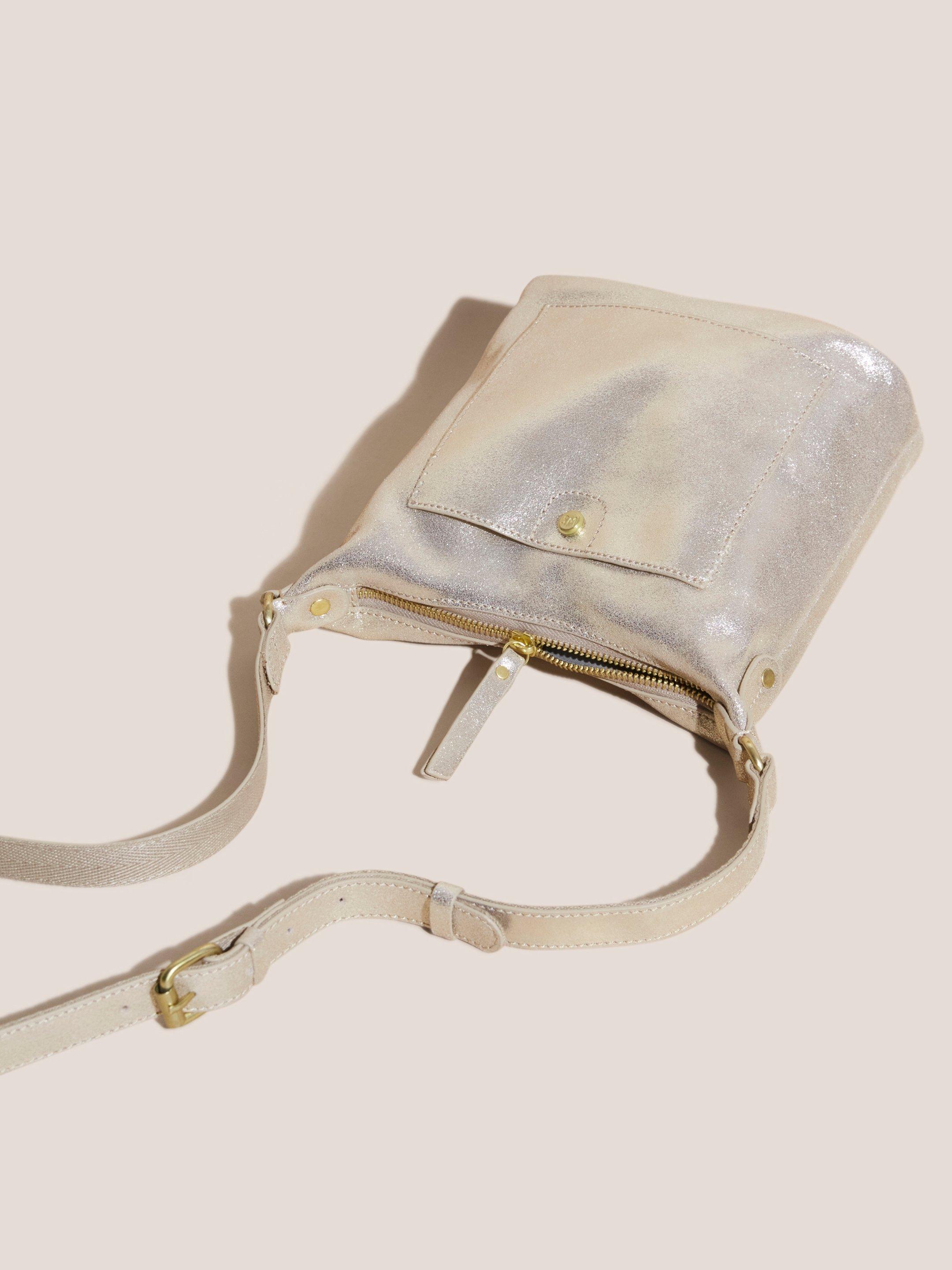 Mini Fern Leather Crossbody in GLD TN MET - FLAT FRONT