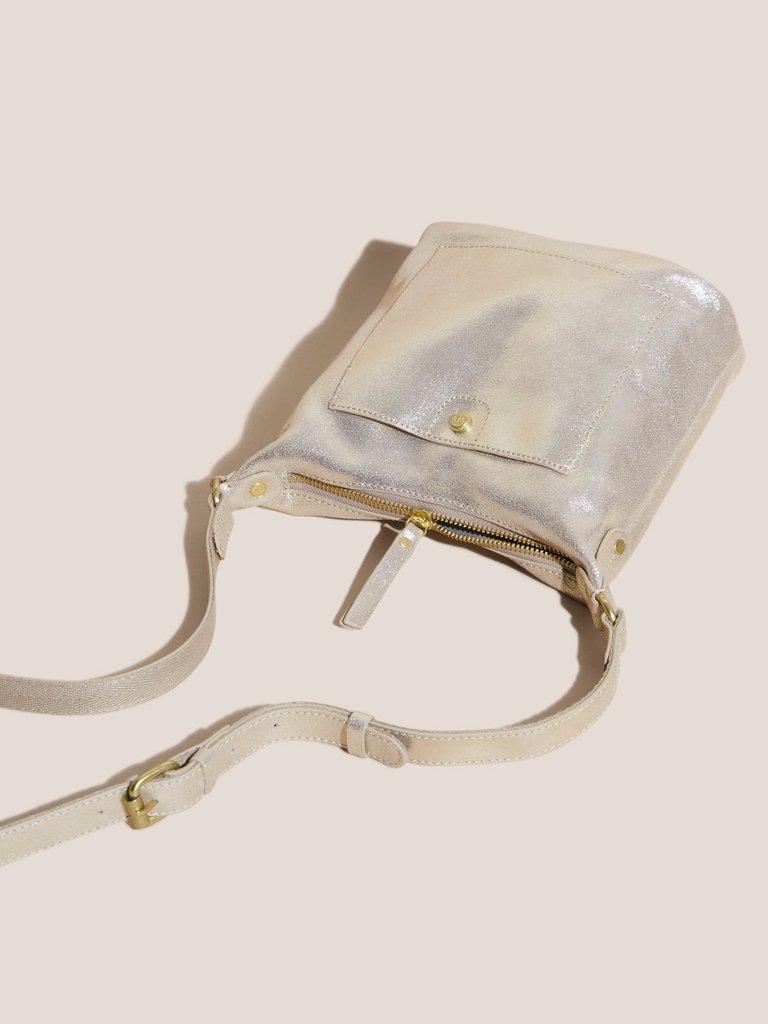 Mini Fern Leather Crossbody in GLD TN MET - FLAT FRONT