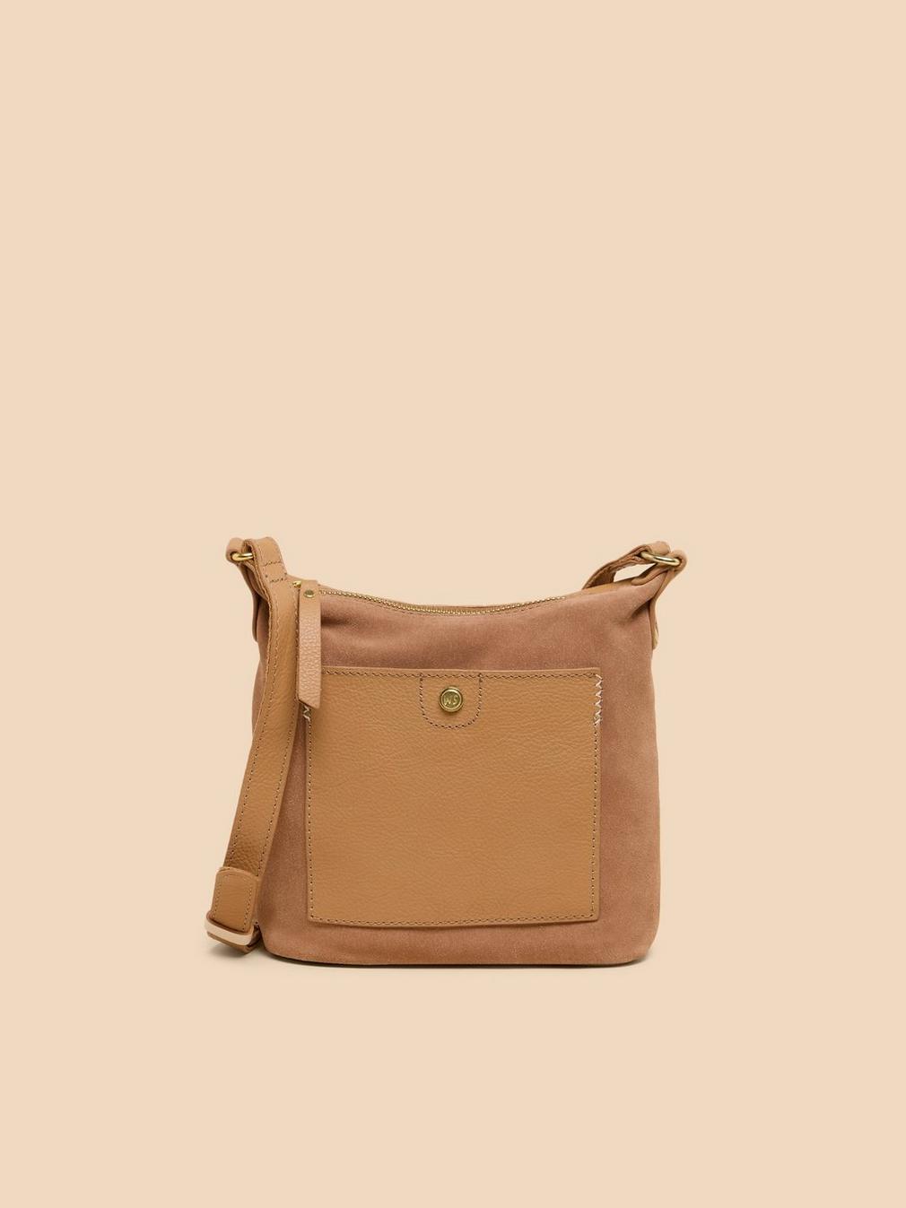 Mini Fern Leather Crossbody in LIGHT TAN - MODEL FRONT