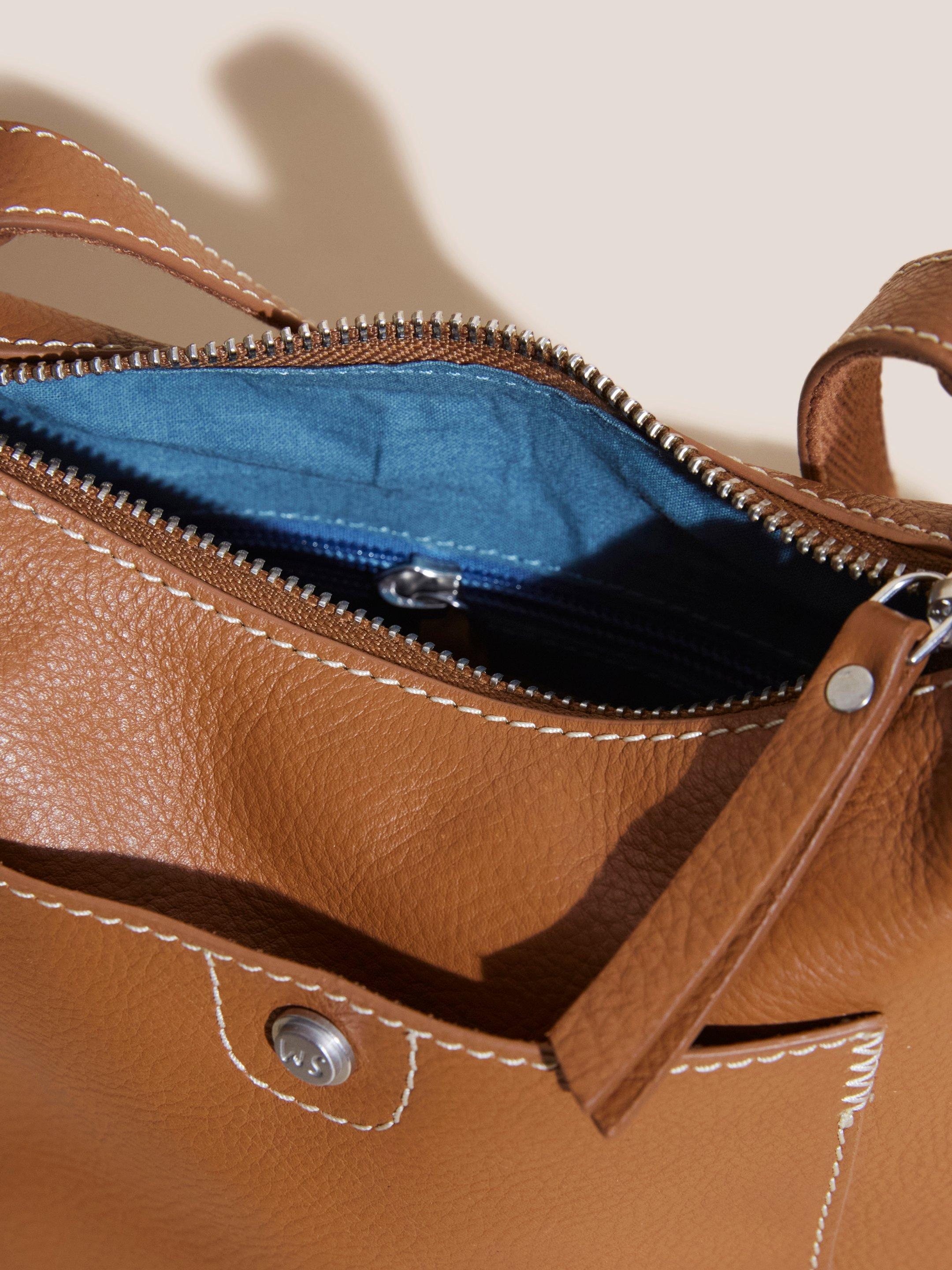 Mini Fern Leather Crossbody Bag in MID TAN - FLAT DETAIL