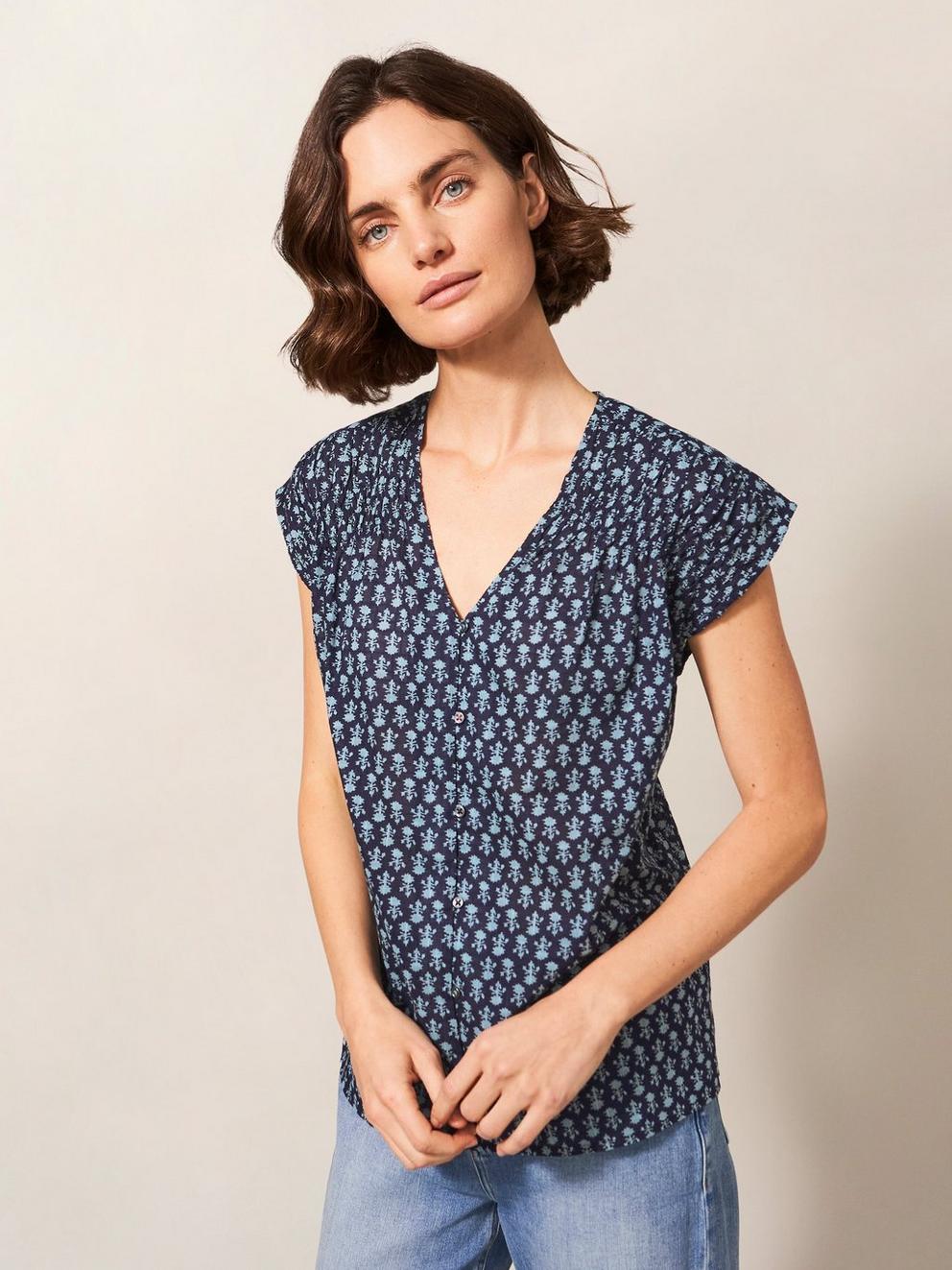 Rae Organic Vest Cotton in NAVY MULTI - LIFESTYLE